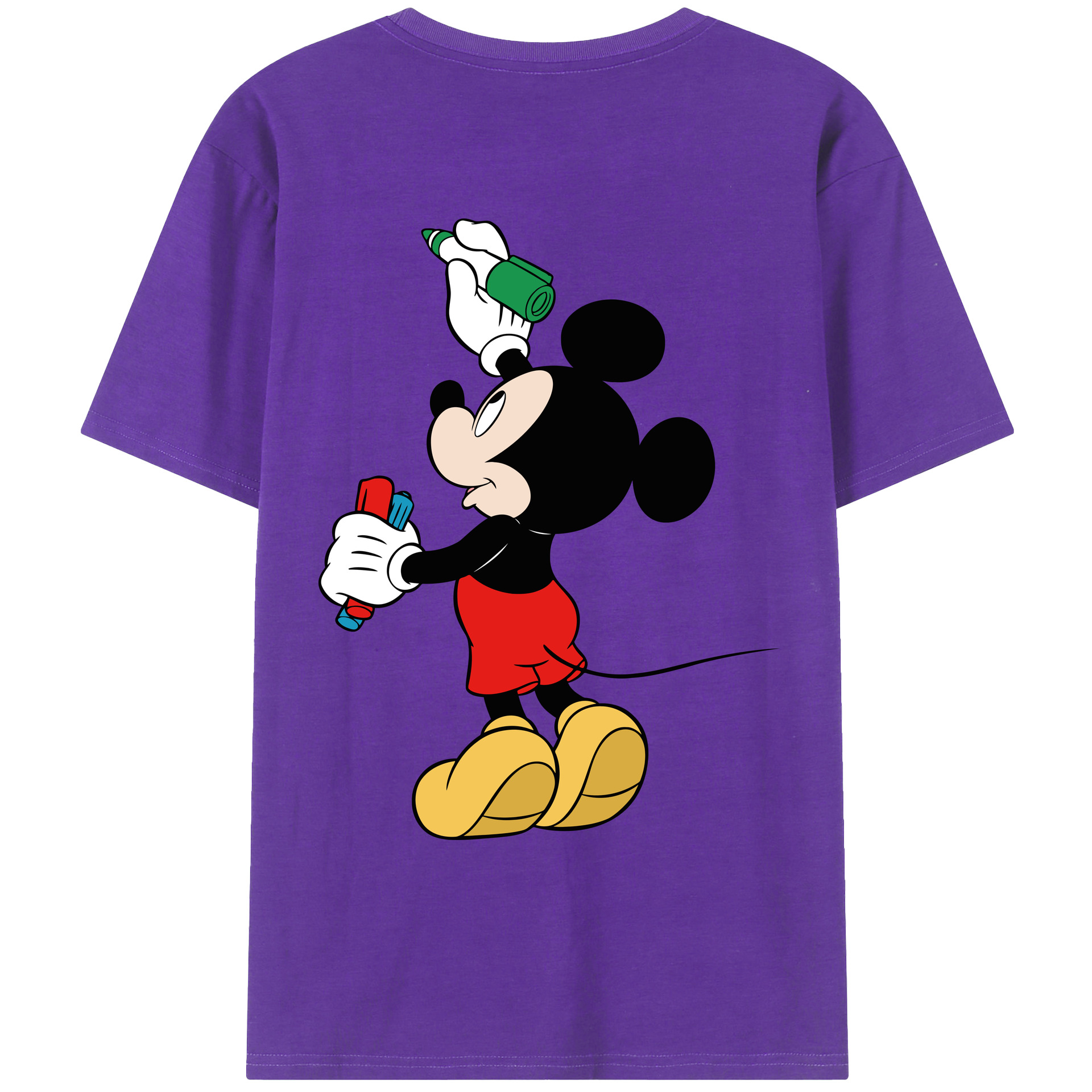 ミッキーマウス Mickey Mouse 綿100％ メンズ半袖Tシャツ（バックプリント） 通気性