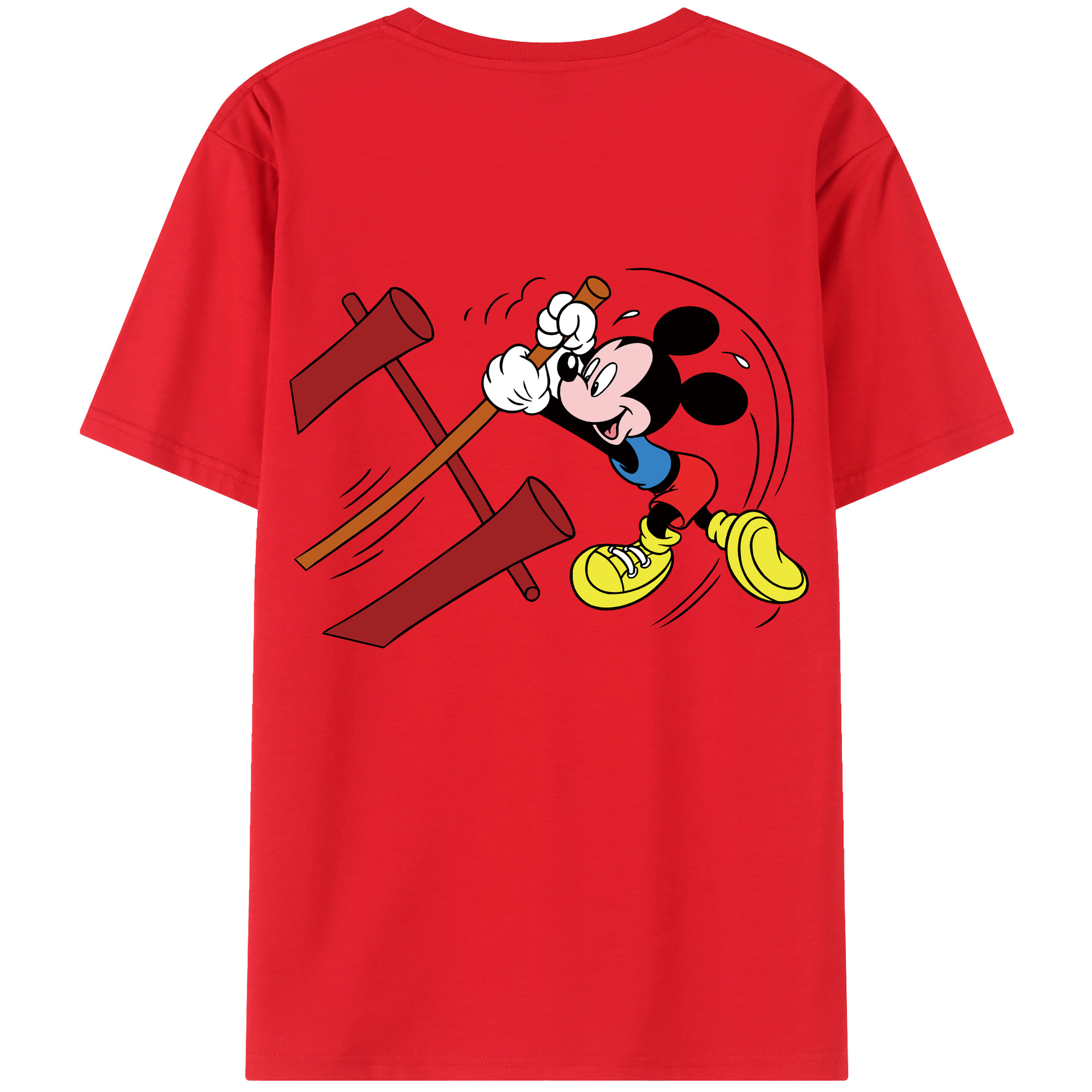 ミッキーマウス Mickey Mouse 綿100％ メンズ半袖Tシャツ（バックプリント） 通気性