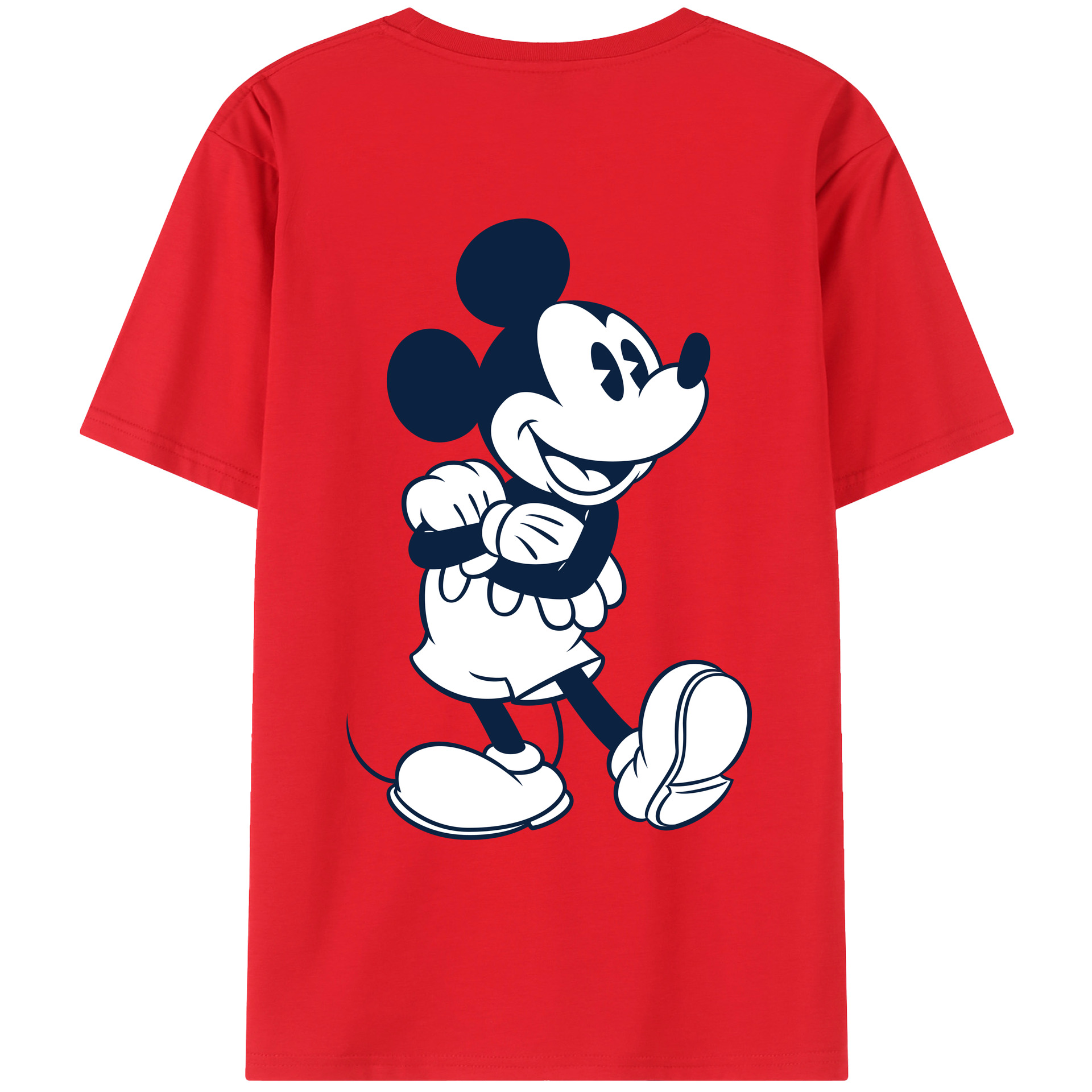 ミッキーマウス Mickey Mouse 綿100％ メンズ半袖Tシャツ（バックプリント） 通気性
