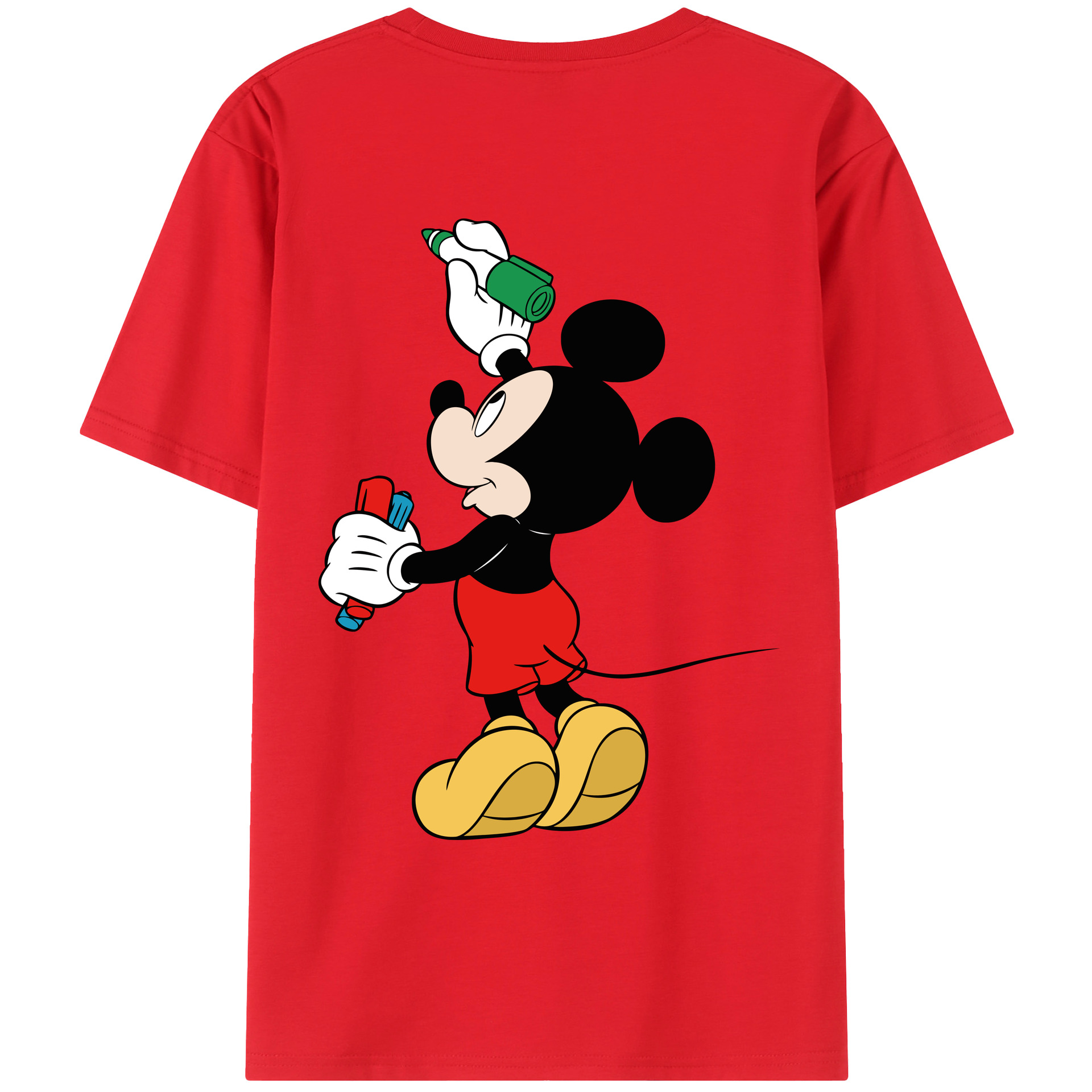 ミッキーマウス Mickey Mouse 綿100％ メンズ半袖Tシャツ（バックプリント） 通気性