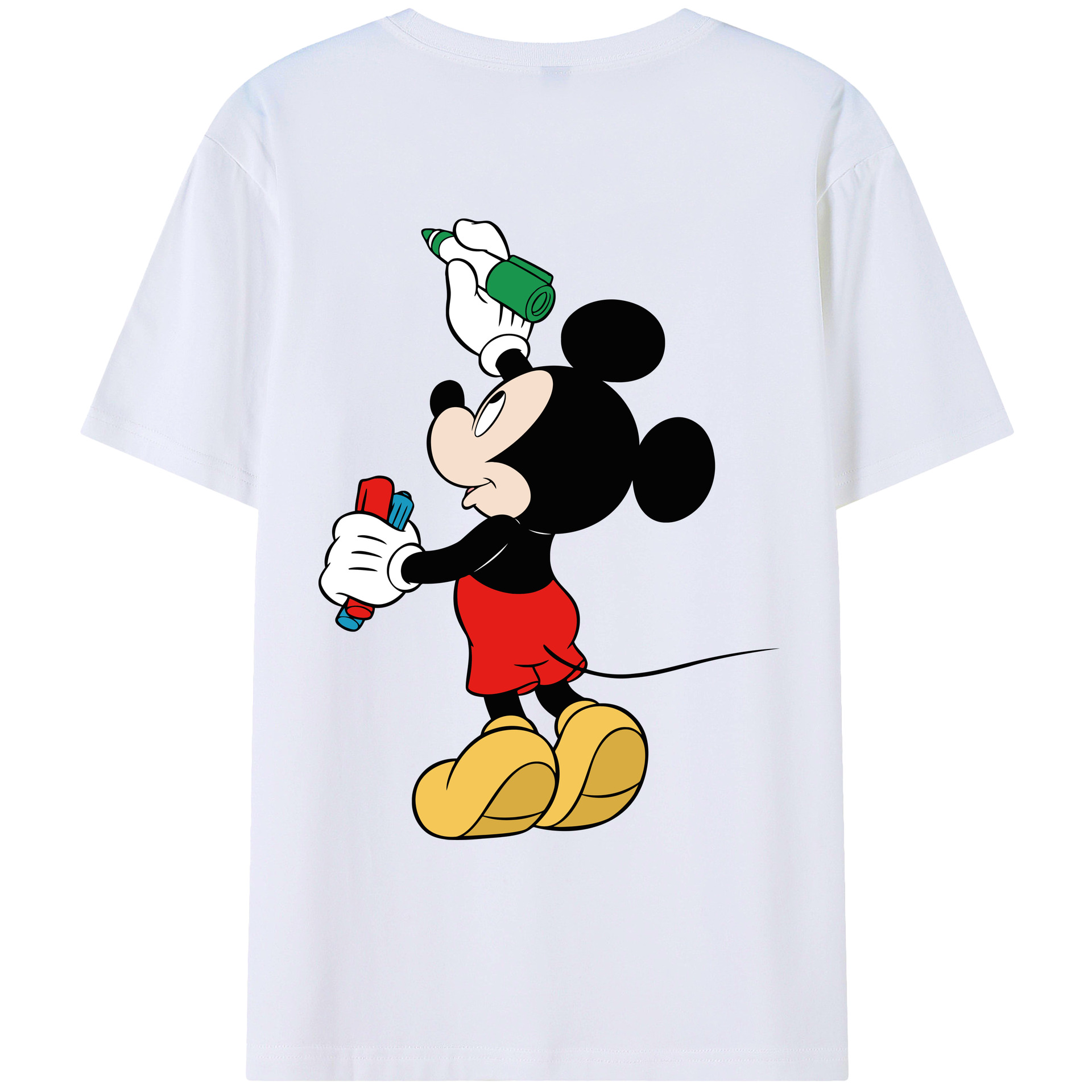 ミッキーマウス Mickey Mouse 綿100％ メンズ半袖Tシャツ（バックプリント） 通気性