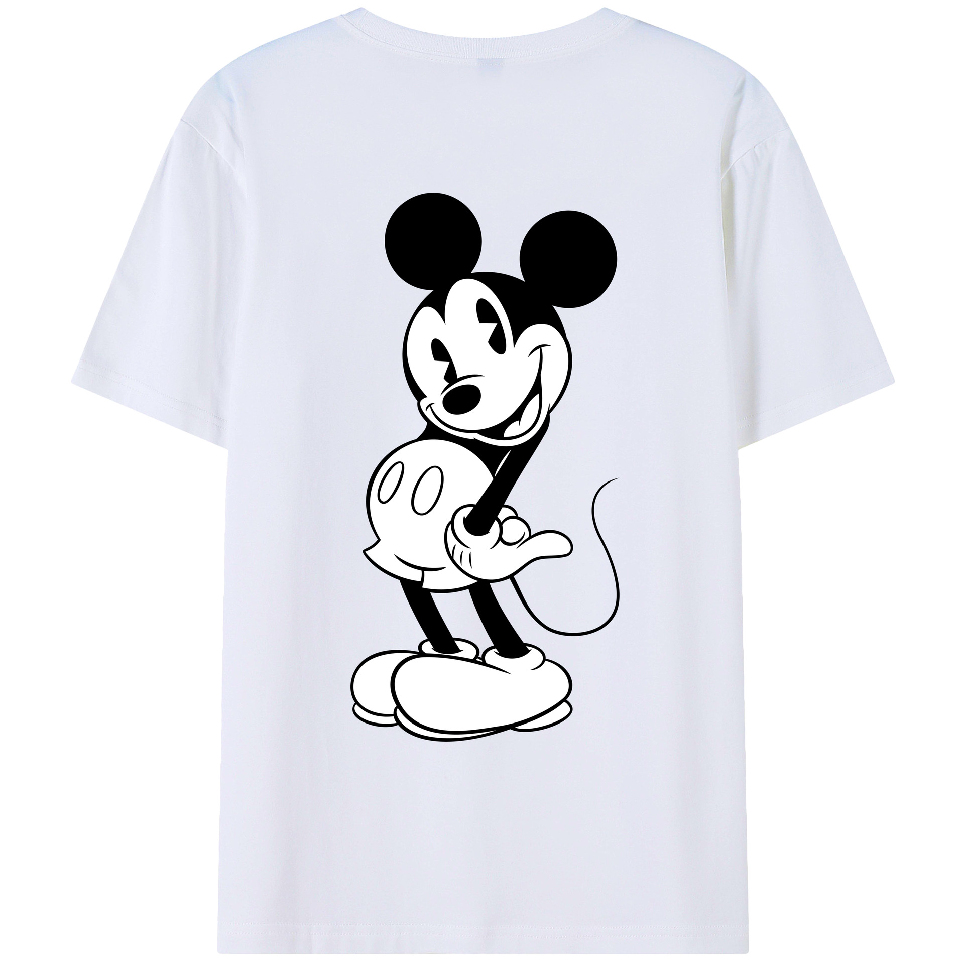 ミッキーマウス Mickey Mouse 綿100％ メンズ半袖Tシャツ（バックプリント） 通気性