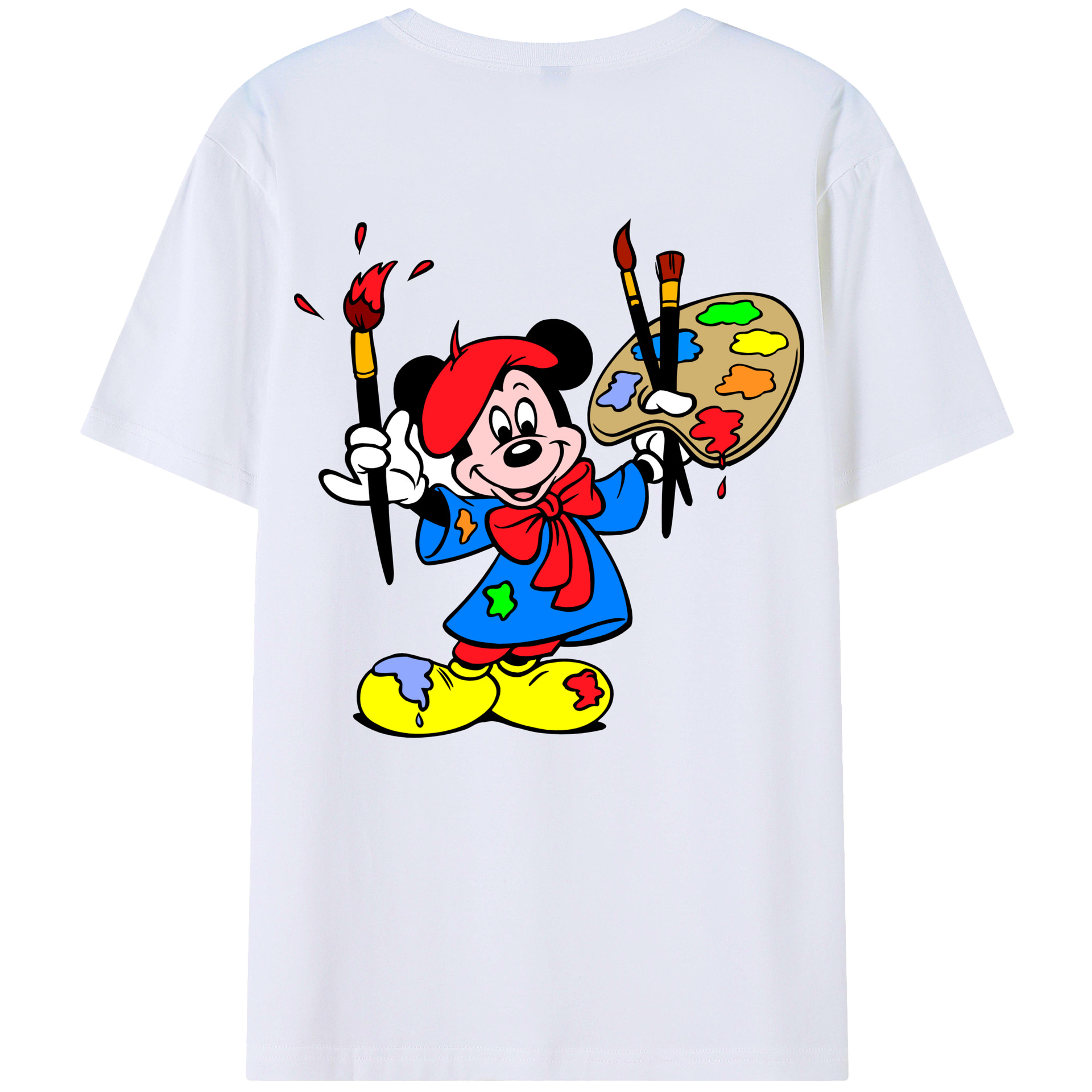 ミッキーマウス Mickey Mouse 綿100％ メンズ半袖Tシャツ（バックプリント） 通気性