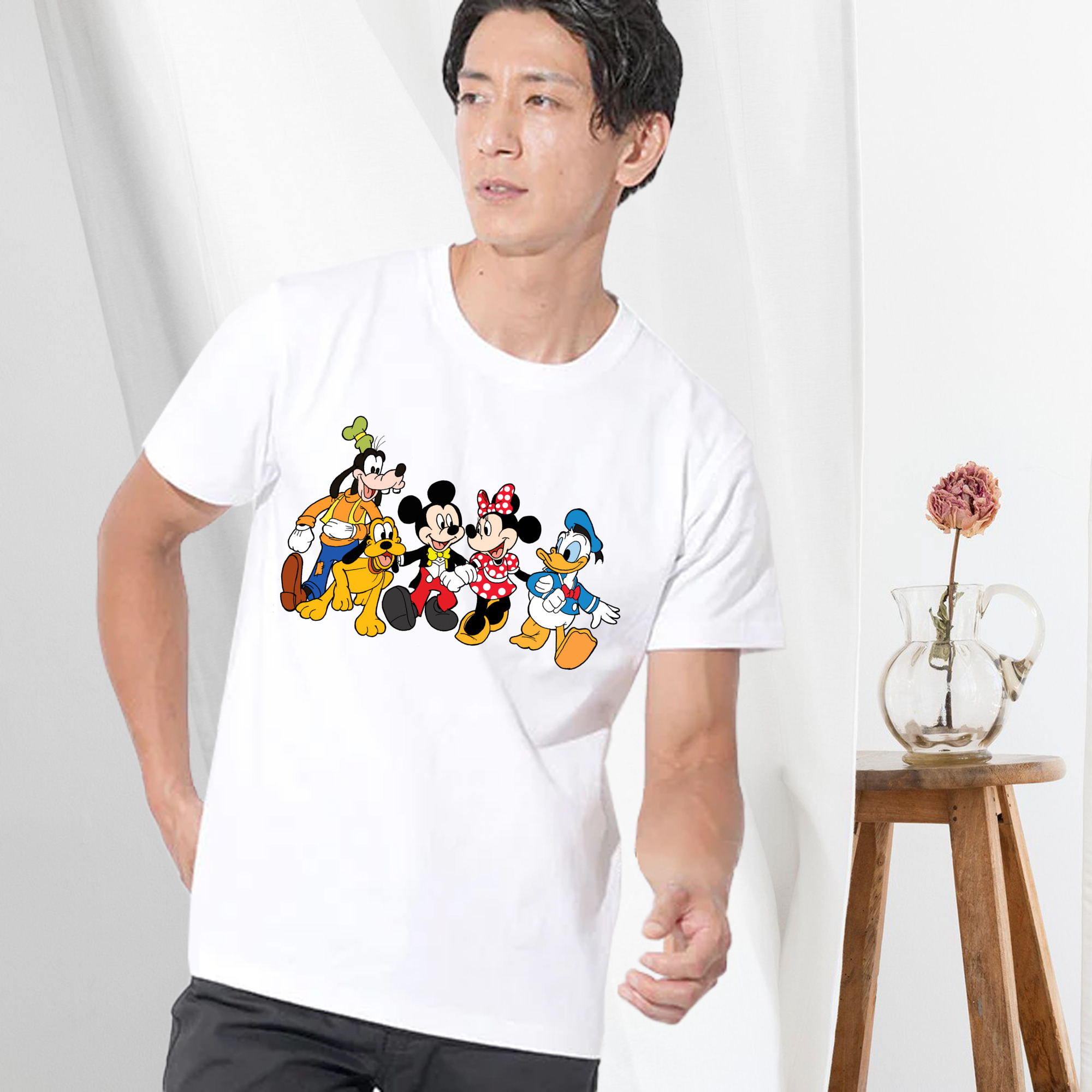 ミッキーマウス Mickey Mouse 綿100％ メンズ半袖Tシャツ｜肌触りやわらか＆通気性