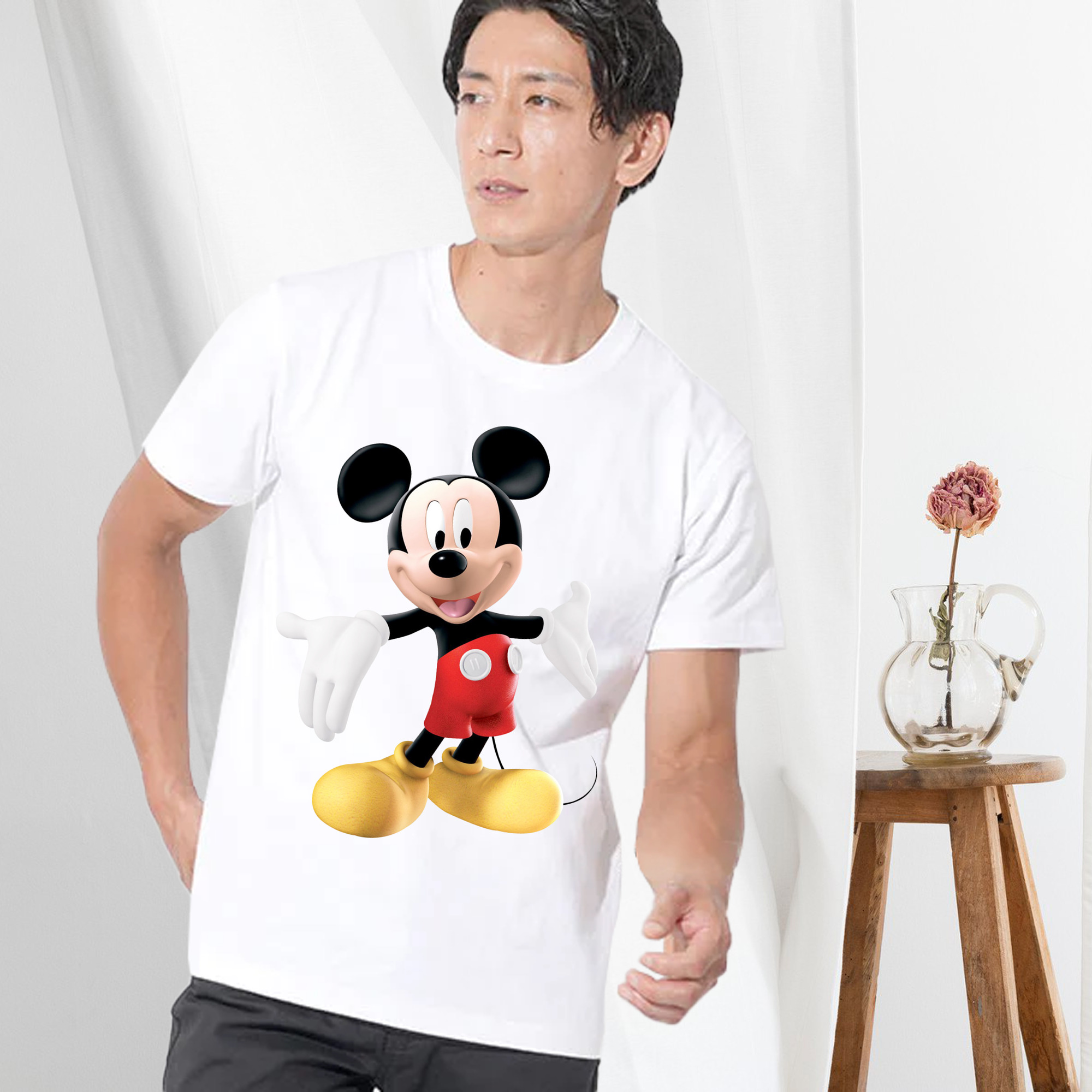 ミッキーマウス Mickey Mouse 綿100％ メンズ半袖Tシャツ｜肌触りやわらか＆通気性