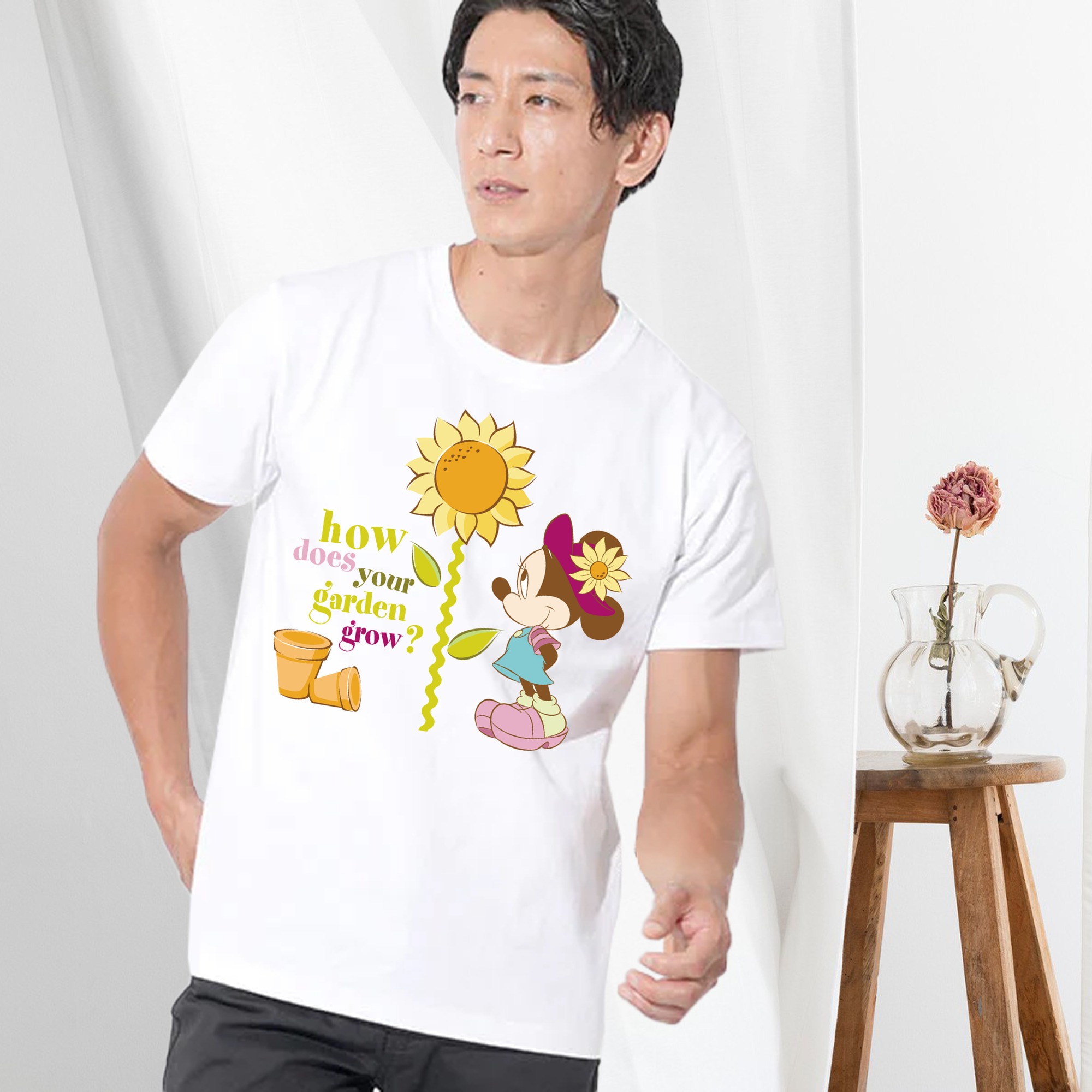 ミッキーマウス Mickey Mouse 綿100％ メンズ半袖Tシャツ｜肌触りやわらか＆通気性