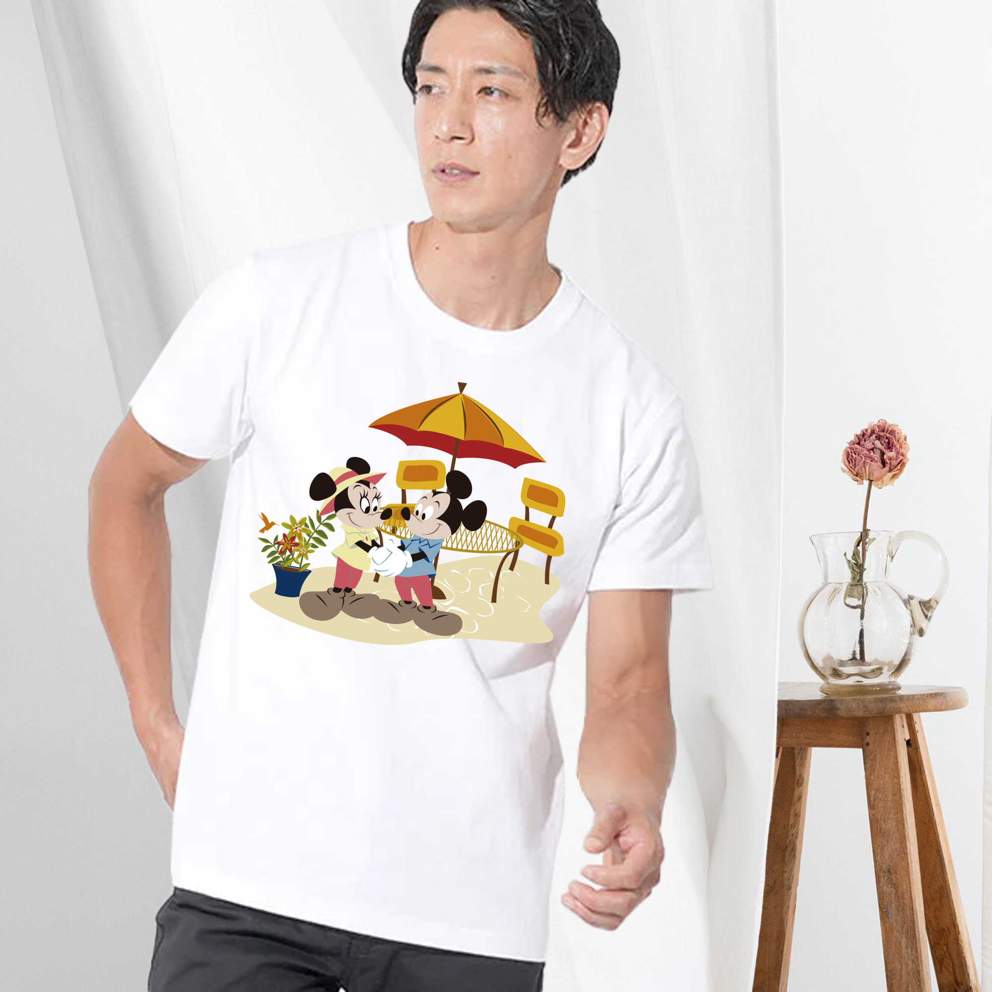 ミッキーマウス Mickey Mouse 綿100％ メンズ半袖Tシャツ｜肌触りやわらか＆通気性