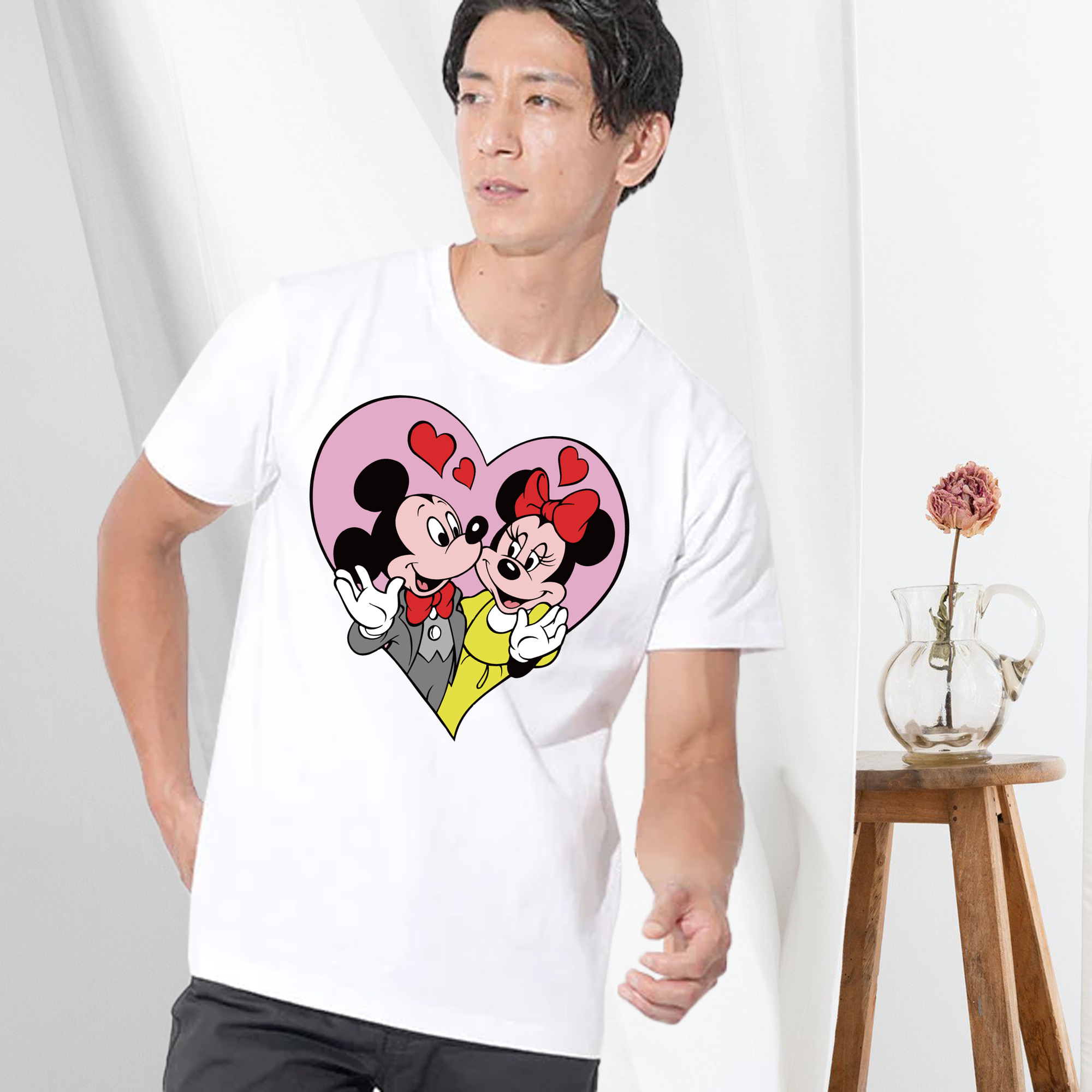 ミッキーマウス Mickey Mouse 綿100％ メンズ半袖Tシャツ｜肌触りやわらか＆通気性