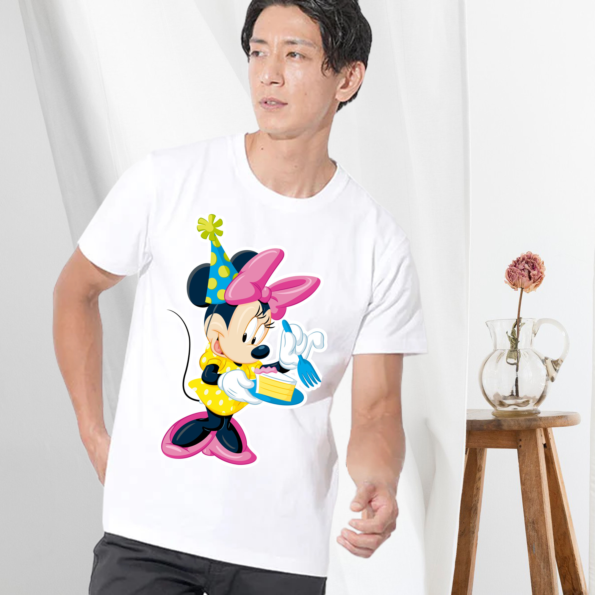 ミッキーマウス Mickey Mouse 綿100％ メンズ半袖Tシャツ｜肌触りやわらか＆通気性