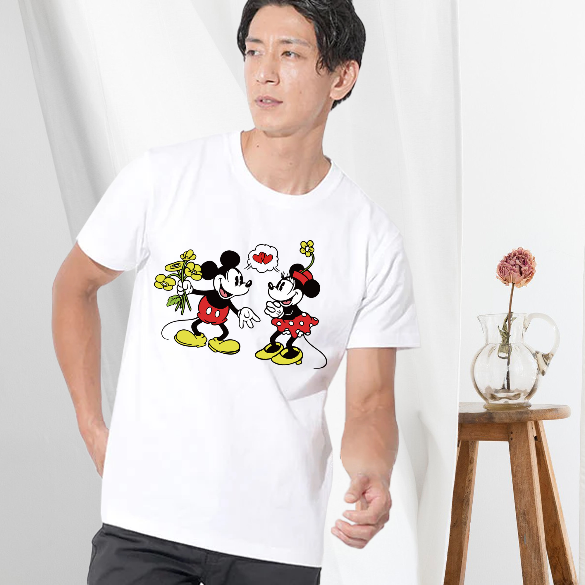 ミッキーマウス Mickey Mouse 綿100％ メンズ半袖Tシャツ｜肌触りやわらか＆通気性