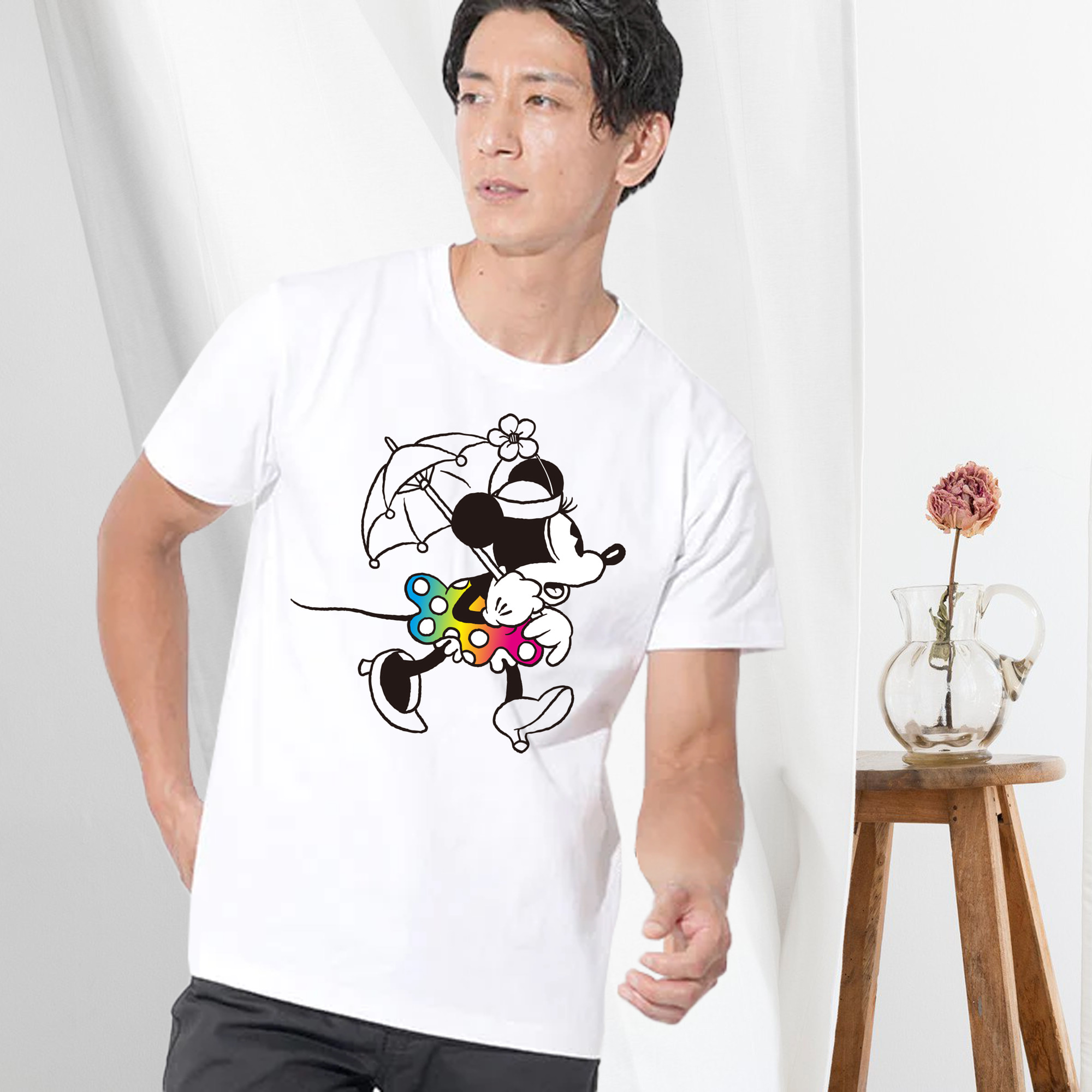 ミッキーマウス Mickey Mouse 綿100％ メンズ半袖Tシャツ｜肌触りやわらか＆通気性