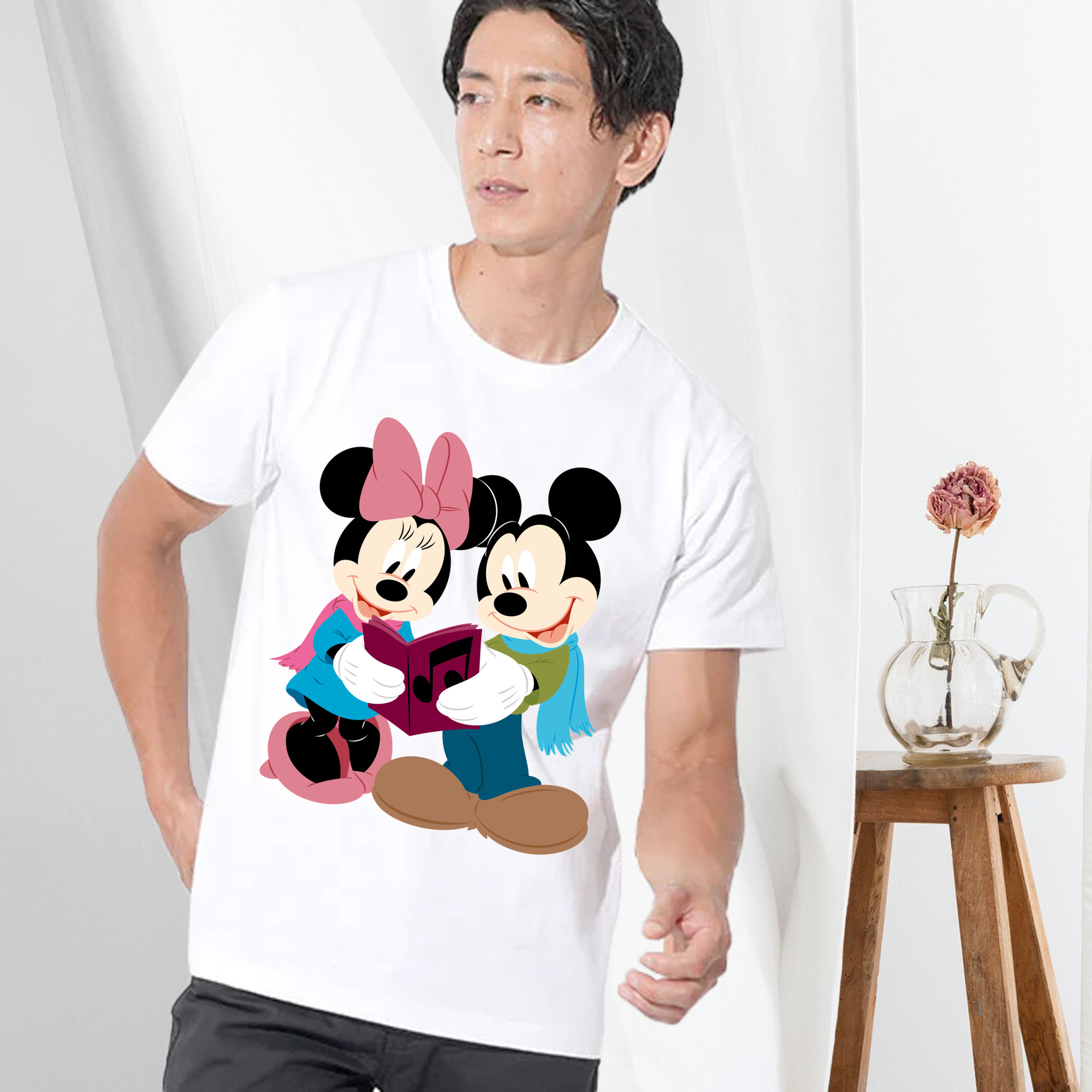 ミッキーマウス Mickey Mouse 綿100％ メンズ半袖Tシャツ｜肌触りやわらか＆通気性