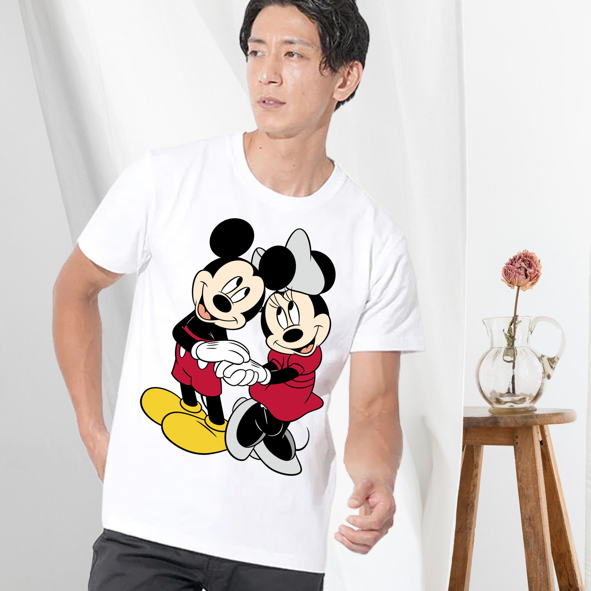 ミッキーマウス Mickey Mouse 綿100％ メンズ半袖Tシャツ｜肌触りやわらか＆通気性