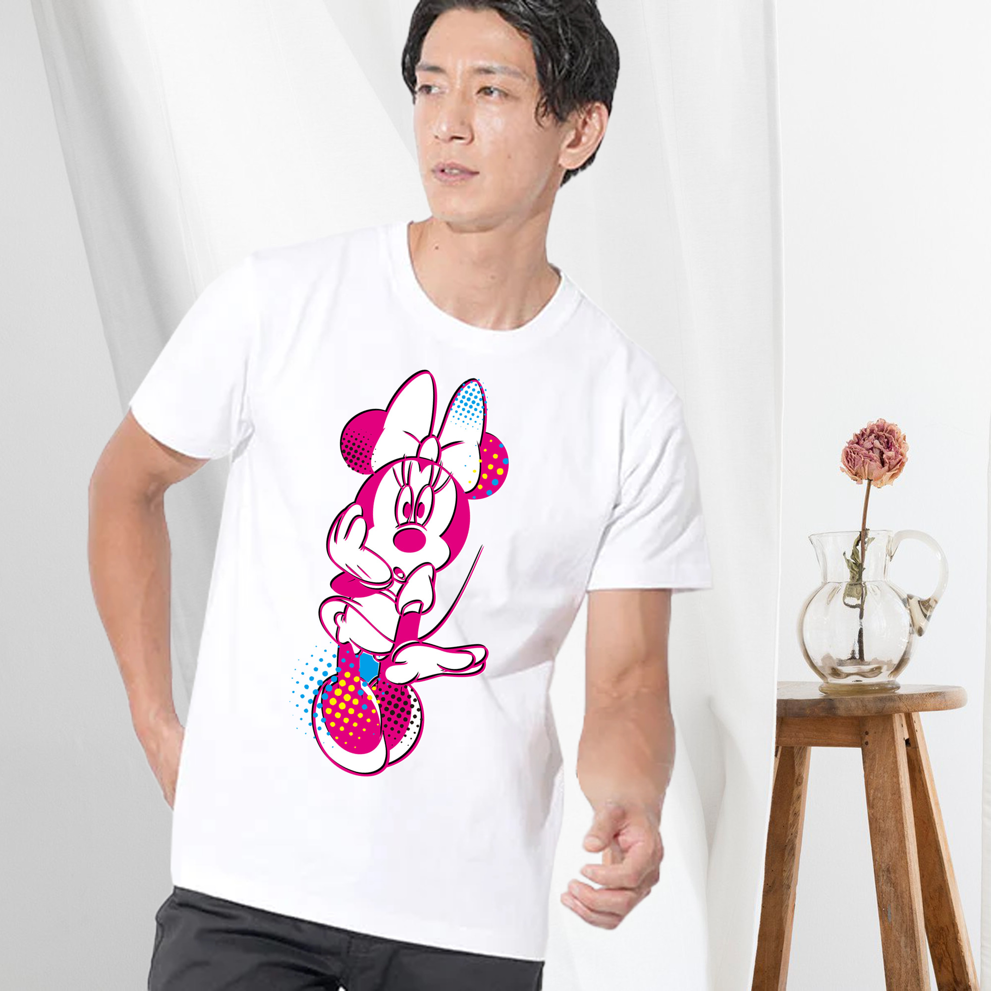 ミッキーマウス Mickey Mouse 綿100％ メンズ半袖Tシャツ｜肌触りやわらか＆通気性