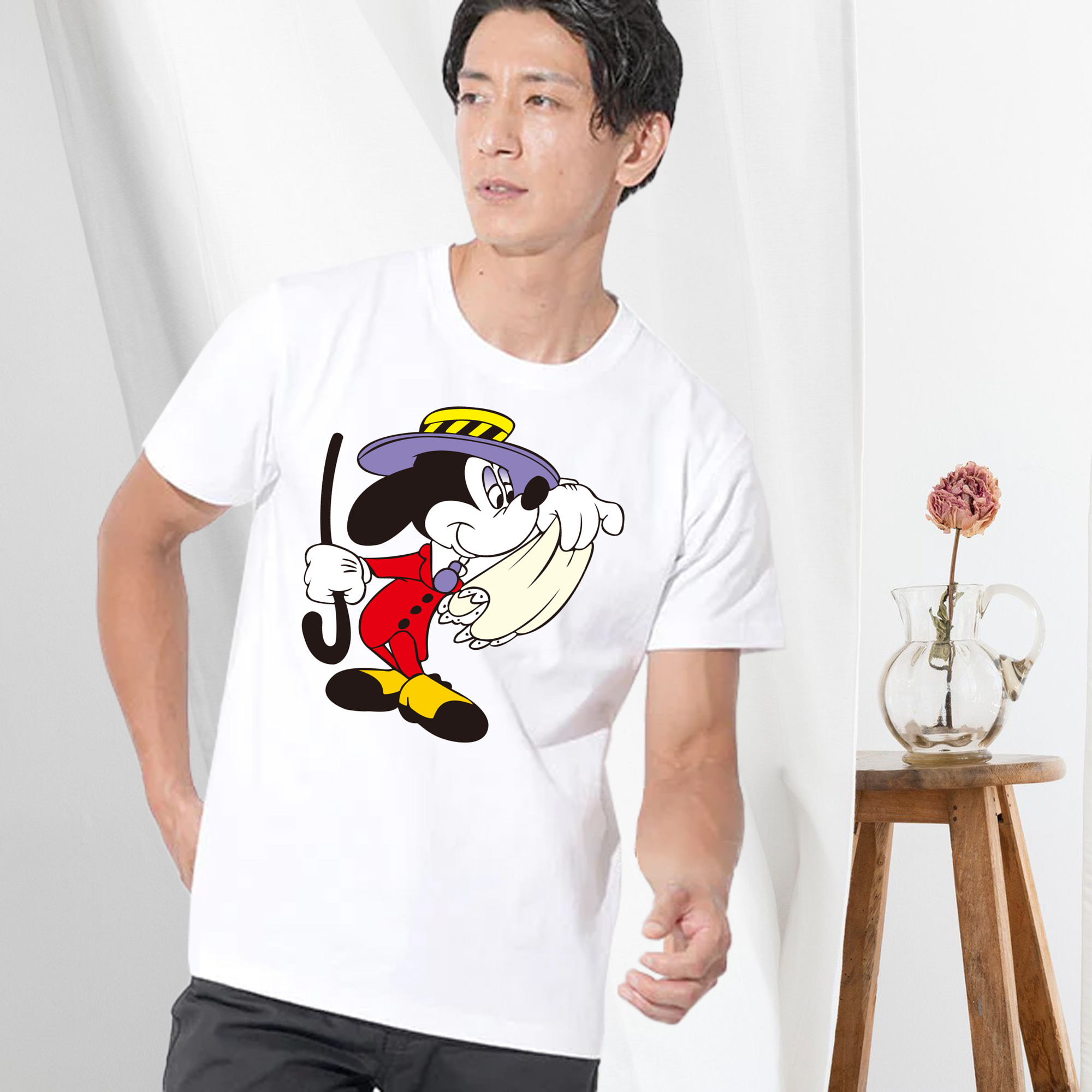 ミッキーマウス Mickey Mouse 綿100％ メンズ半袖Tシャツ｜肌触りやわらか＆通気性