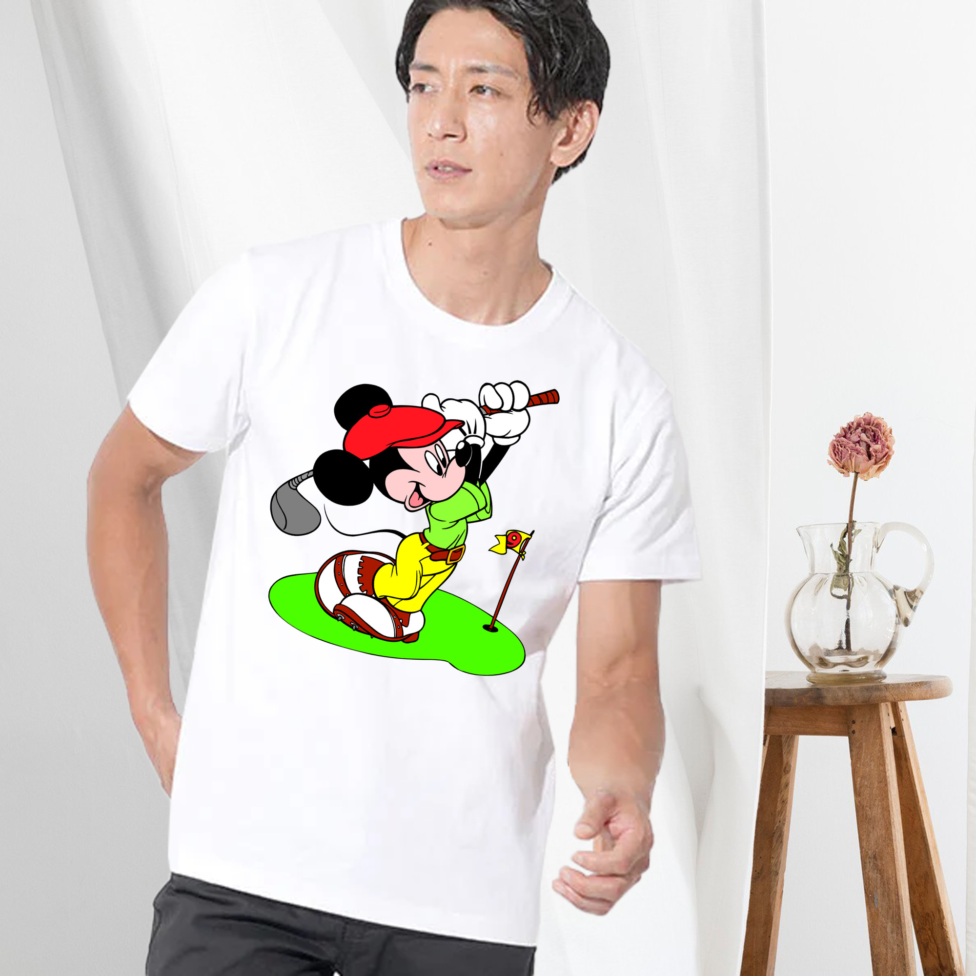 ミッキーマウス Mickey Mouse 綿100％ メンズ半袖Tシャツ｜肌触りやわらか＆通気性