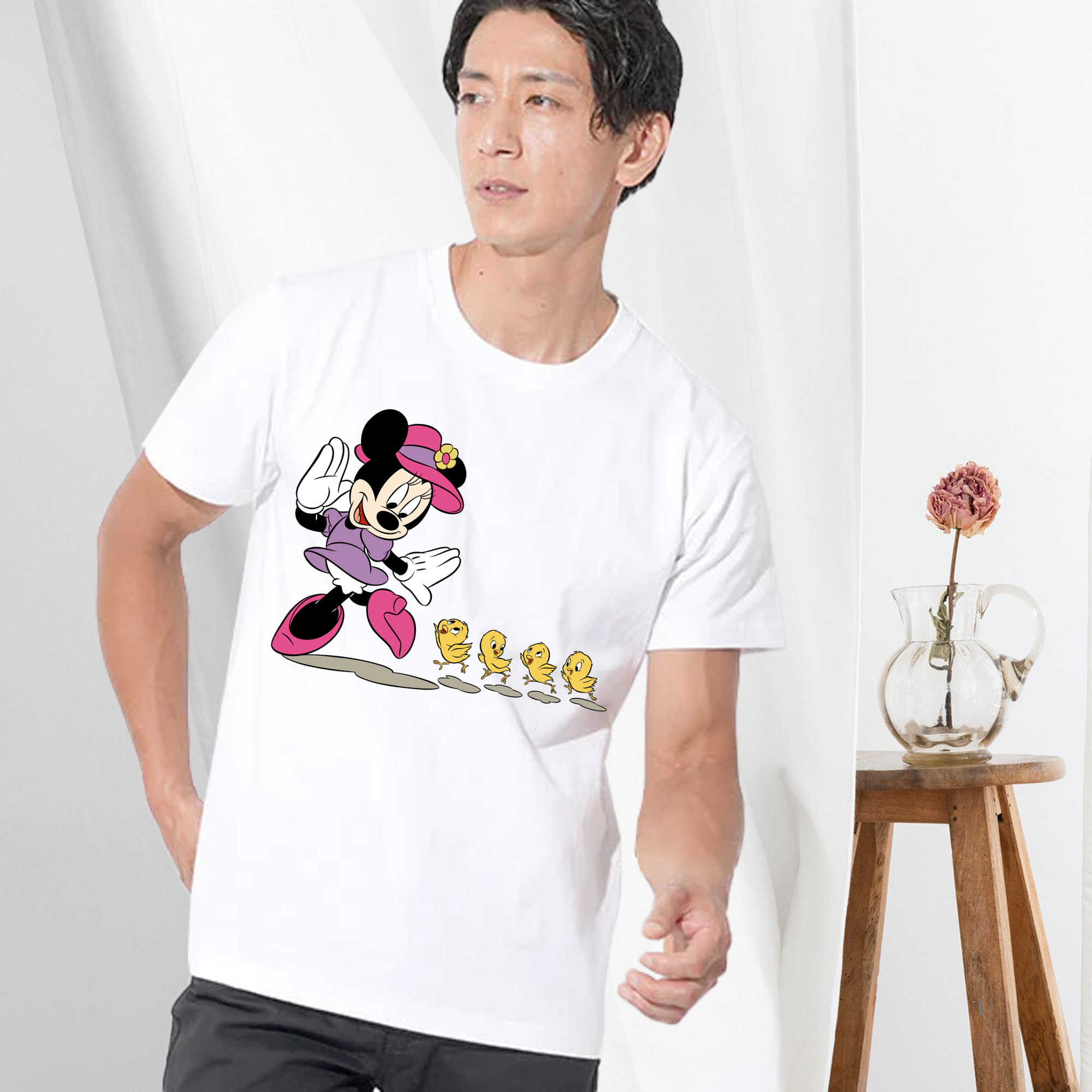 ミッキーマウス Mickey Mouse 綿100％ メンズ半袖Tシャツ｜肌触りやわらか＆通気性