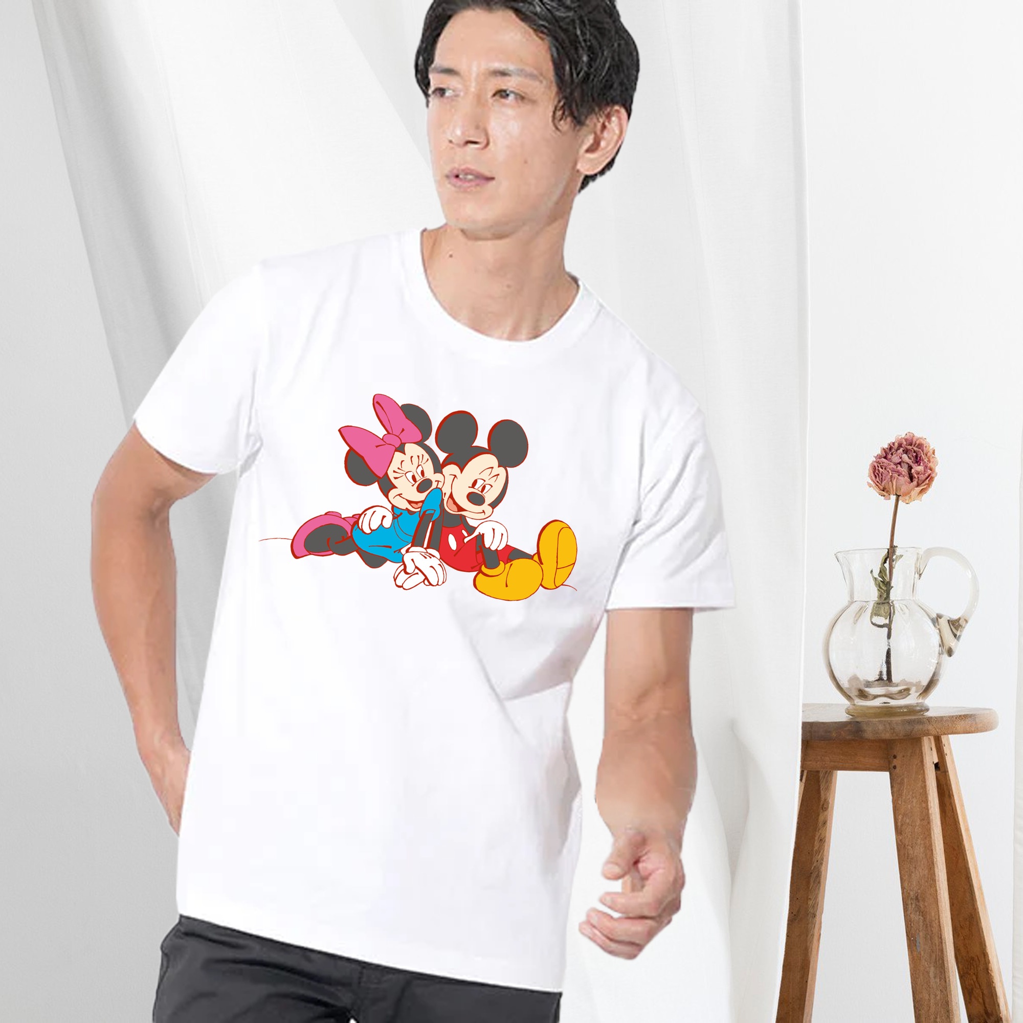 ミッキーマウス Mickey Mouse 綿100％ メンズ半袖Tシャツ｜肌触りやわらか＆通気性