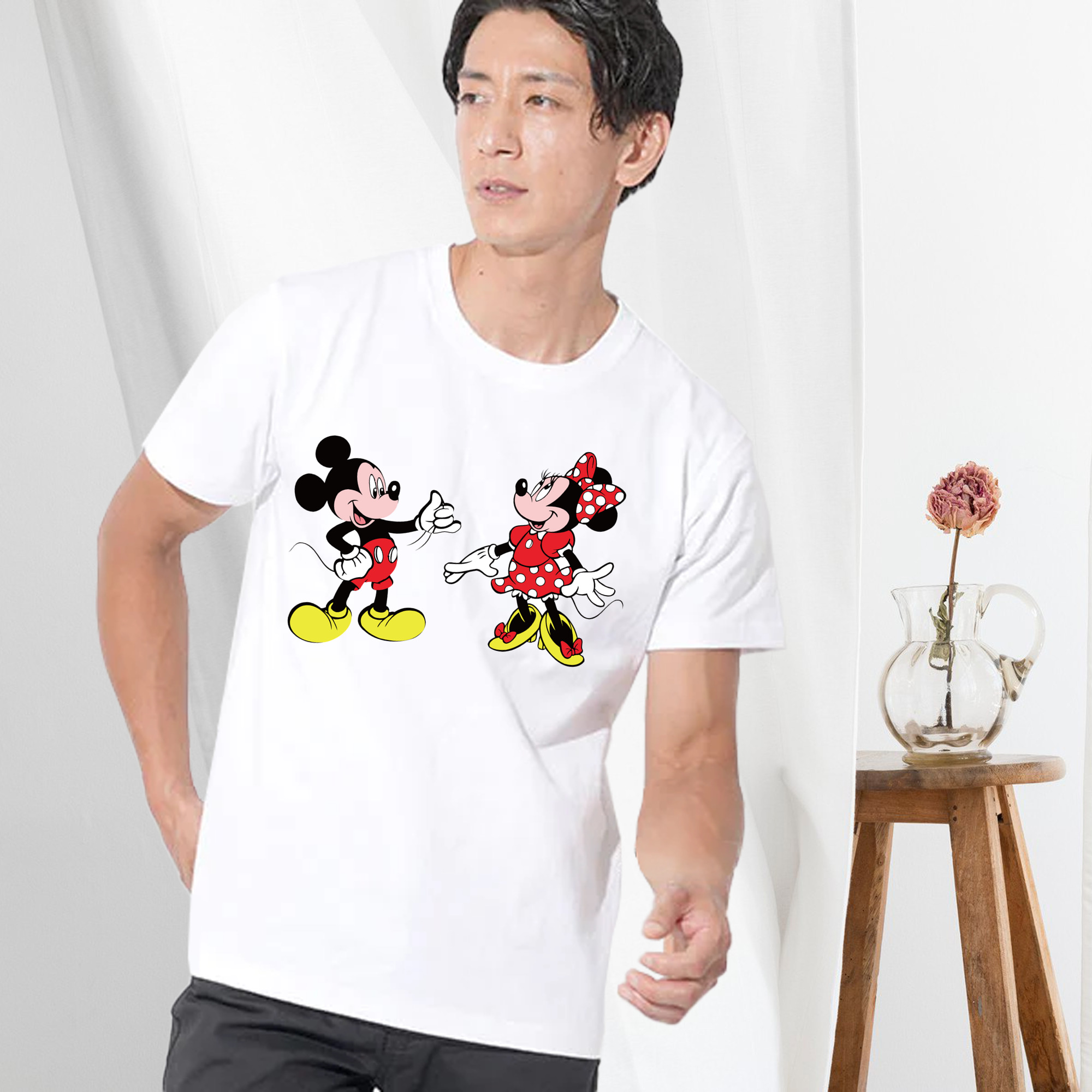 ミッキーマウス Mickey Mouse 綿100％ メンズ半袖Tシャツ｜肌触りやわらか＆通気性