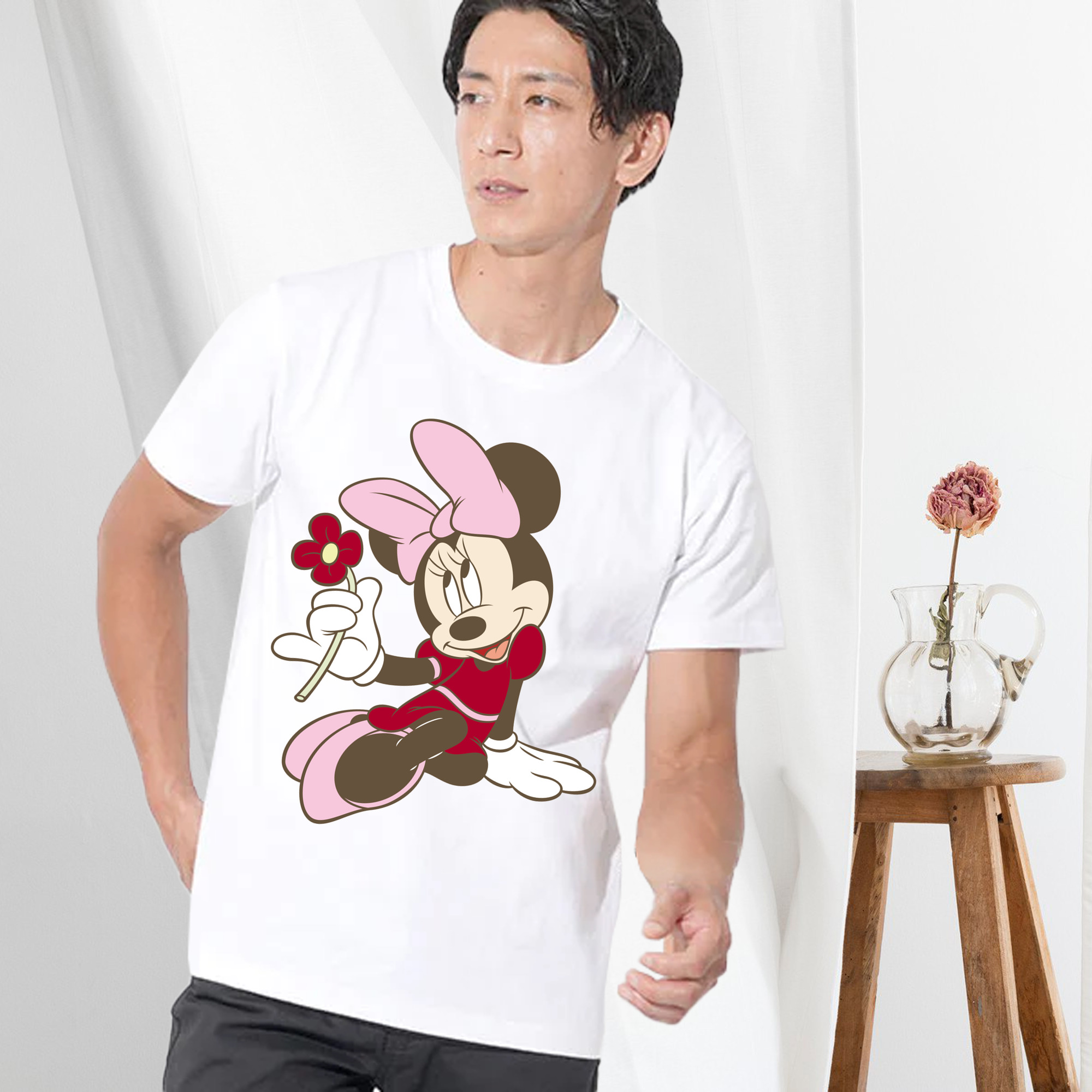 ミッキーマウス Mickey Mouse 綿100％ メンズ半袖Tシャツ｜肌触りやわらか＆通気性