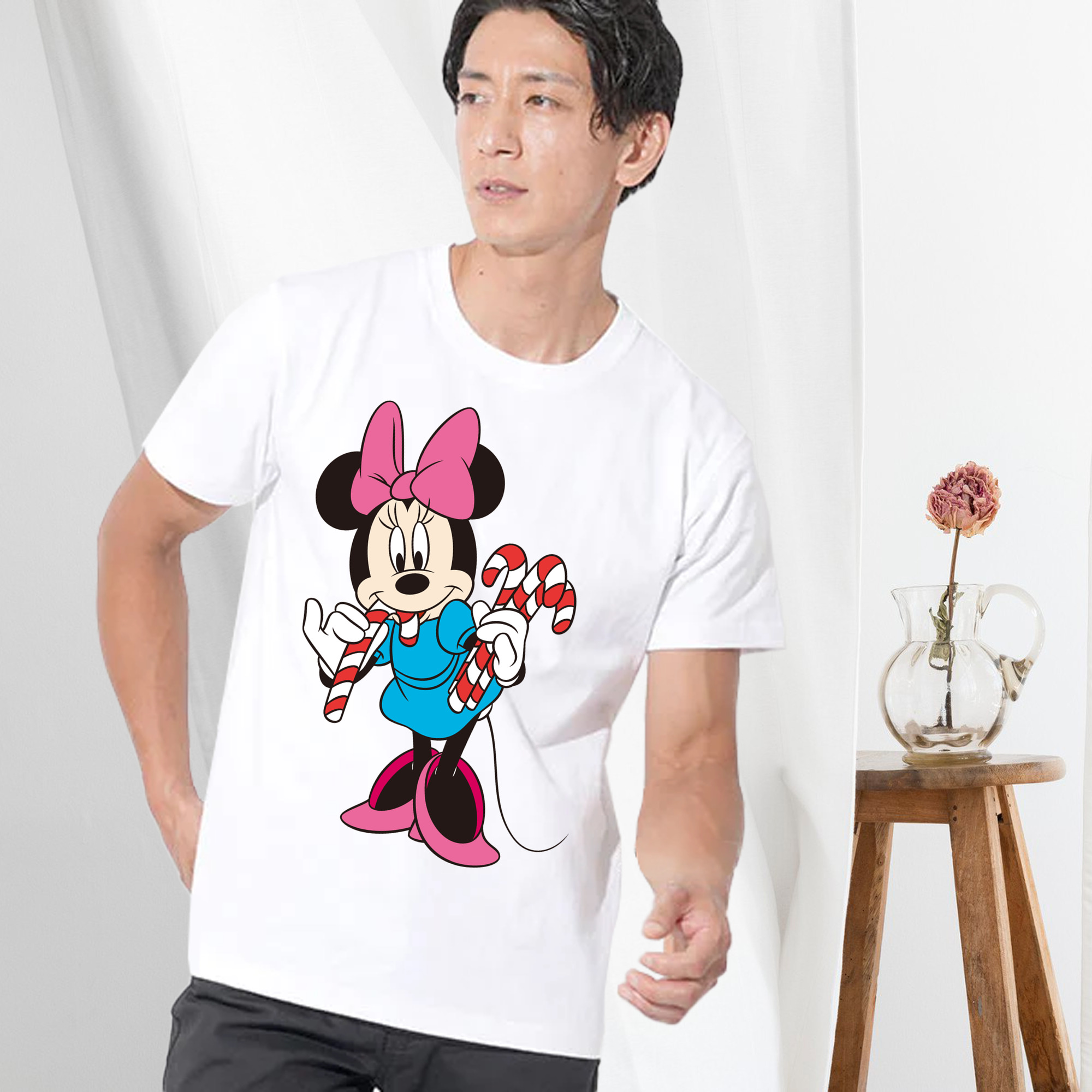 ミッキーマウス Mickey Mouse 綿100％ メンズ半袖Tシャツ｜肌触りやわらか＆通気性