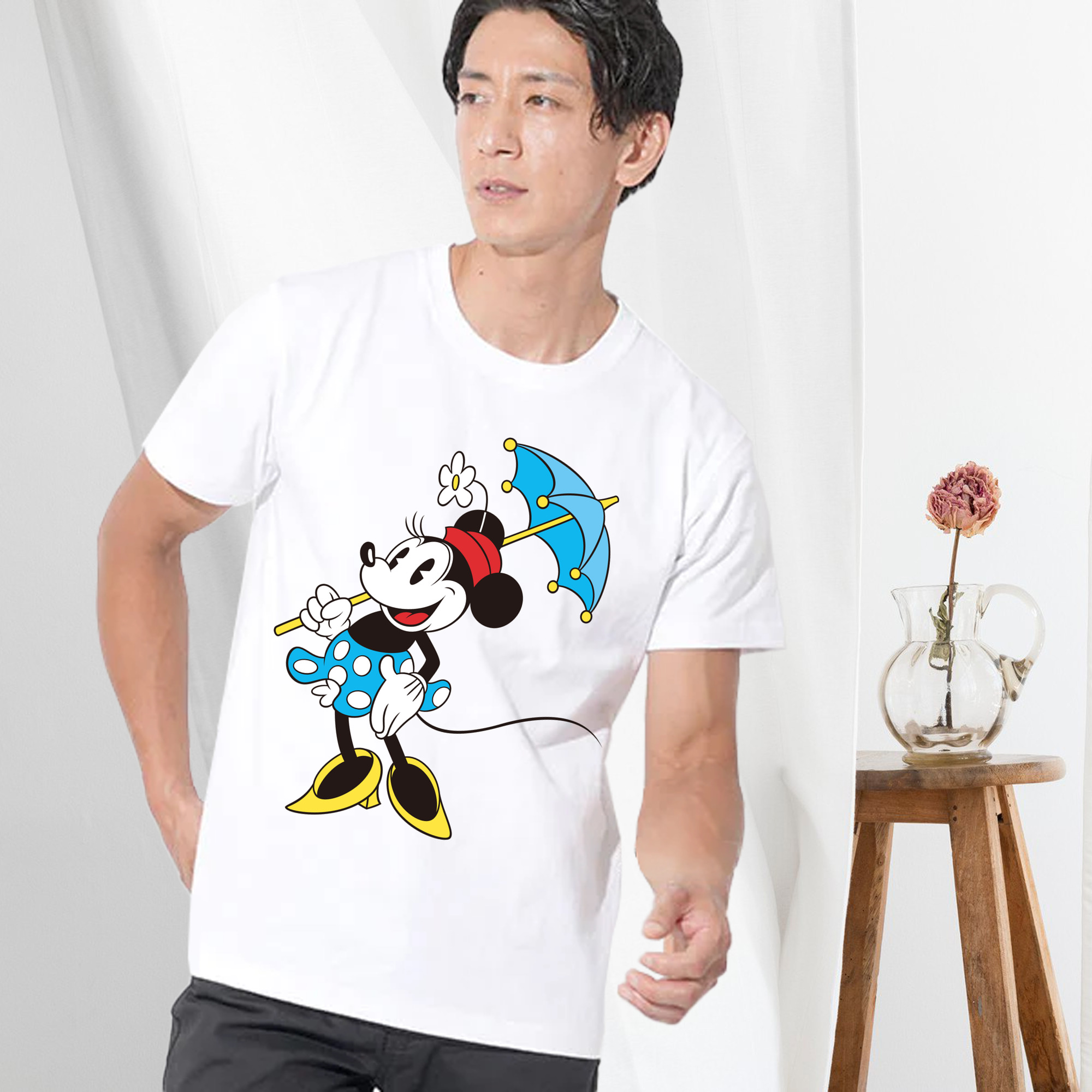 ミッキーマウス Mickey Mouse 綿100％ メンズ半袖Tシャツ｜肌触りやわらか＆通気性