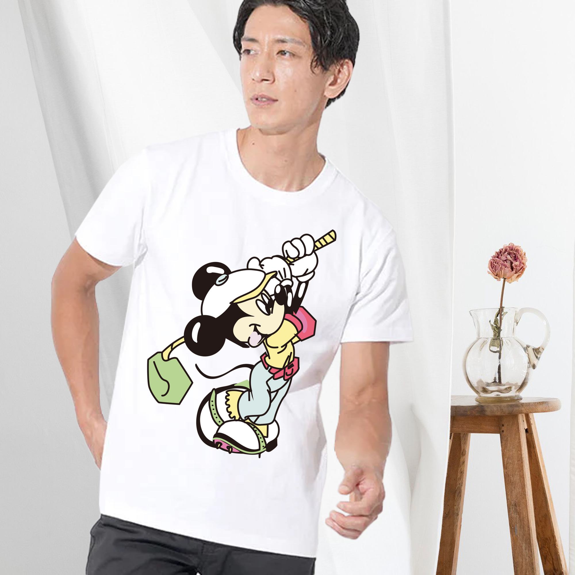 ミッキーマウス Mickey Mouse 綿100％ メンズ半袖Tシャツ｜肌触りやわらか＆通気性