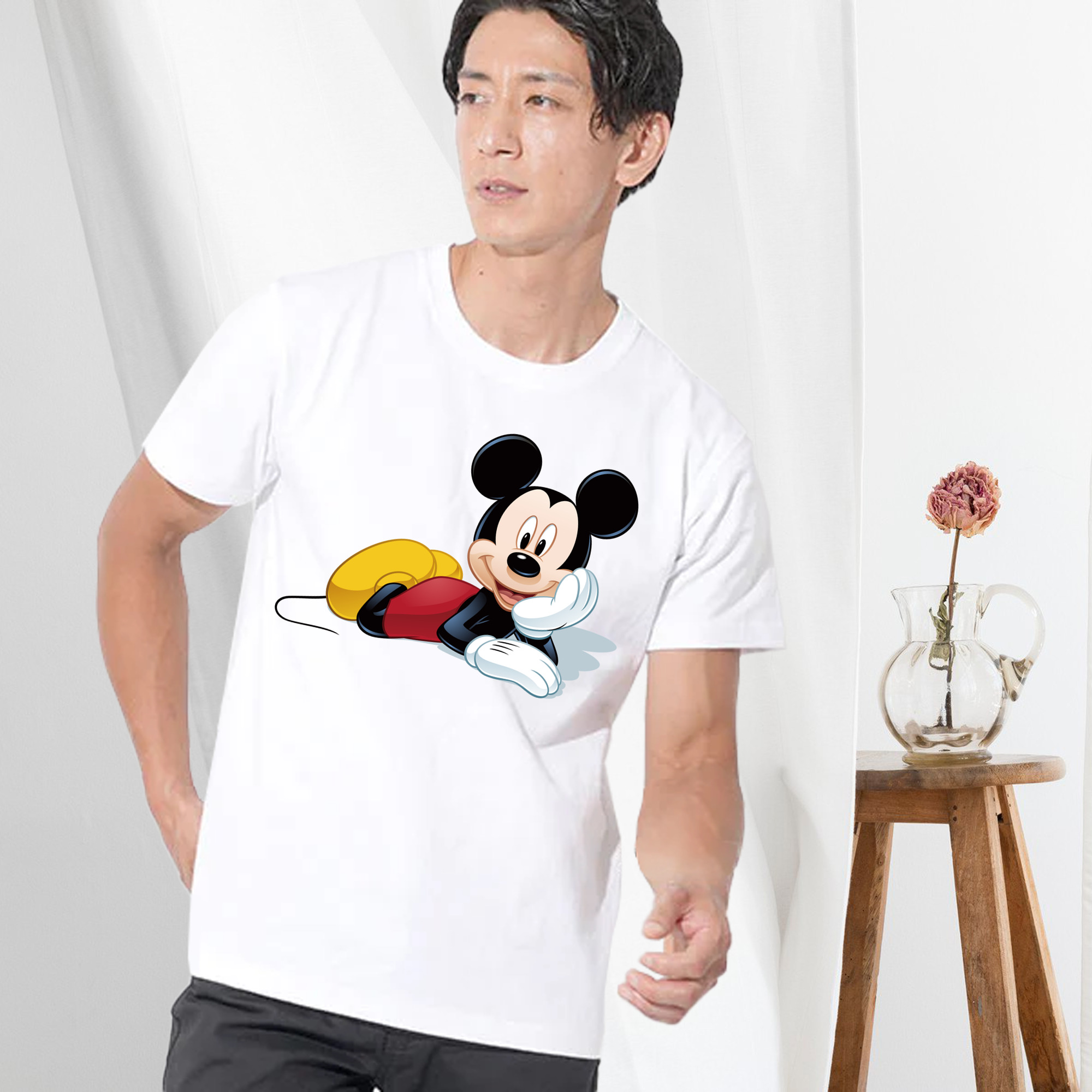 ミッキーマウス Mickey Mouse 綿100％ メンズ半袖Tシャツ｜肌触りやわらか＆通気性