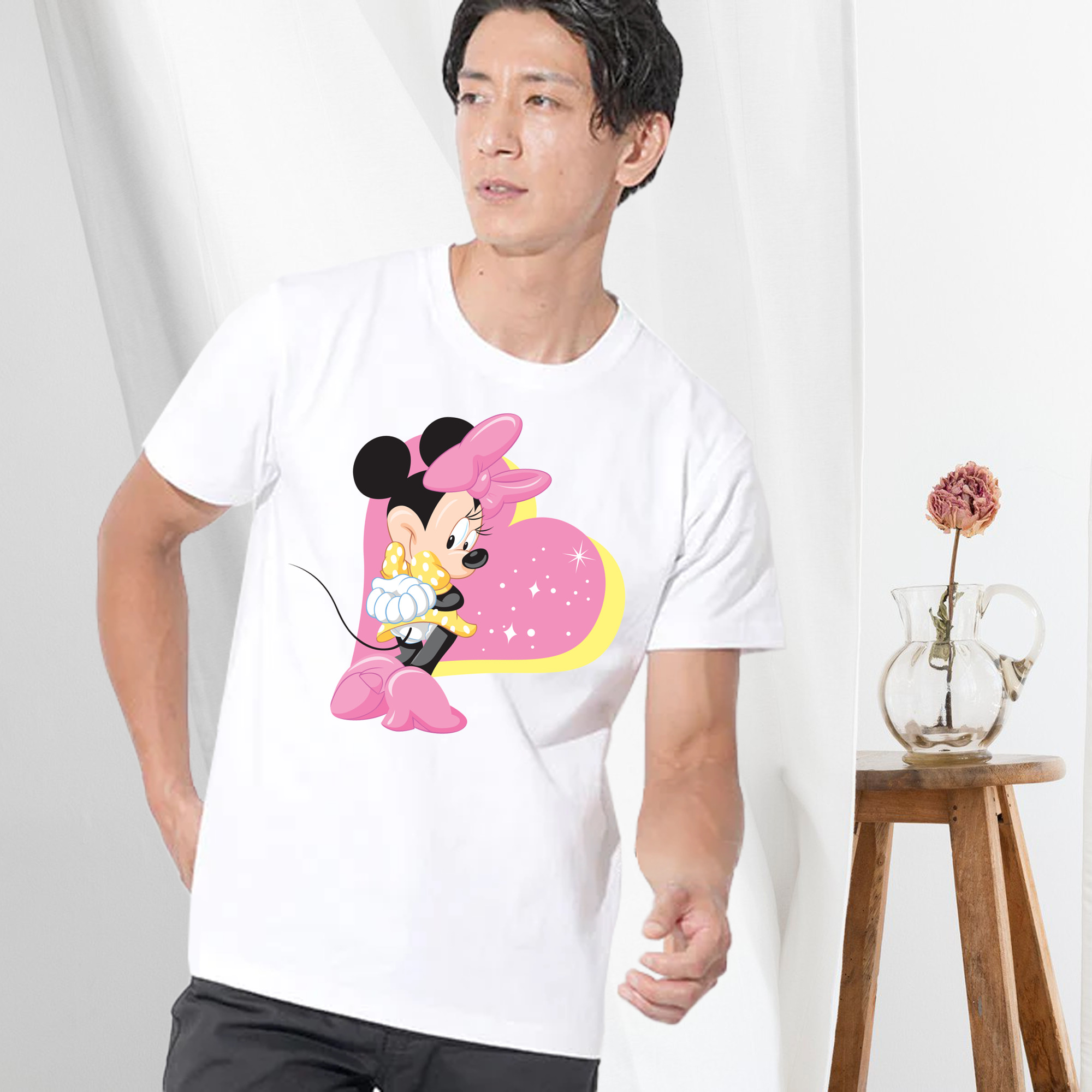 ミッキーマウス Mickey Mouse 綿100％ メンズ半袖Tシャツ｜肌触りやわらか＆通気性