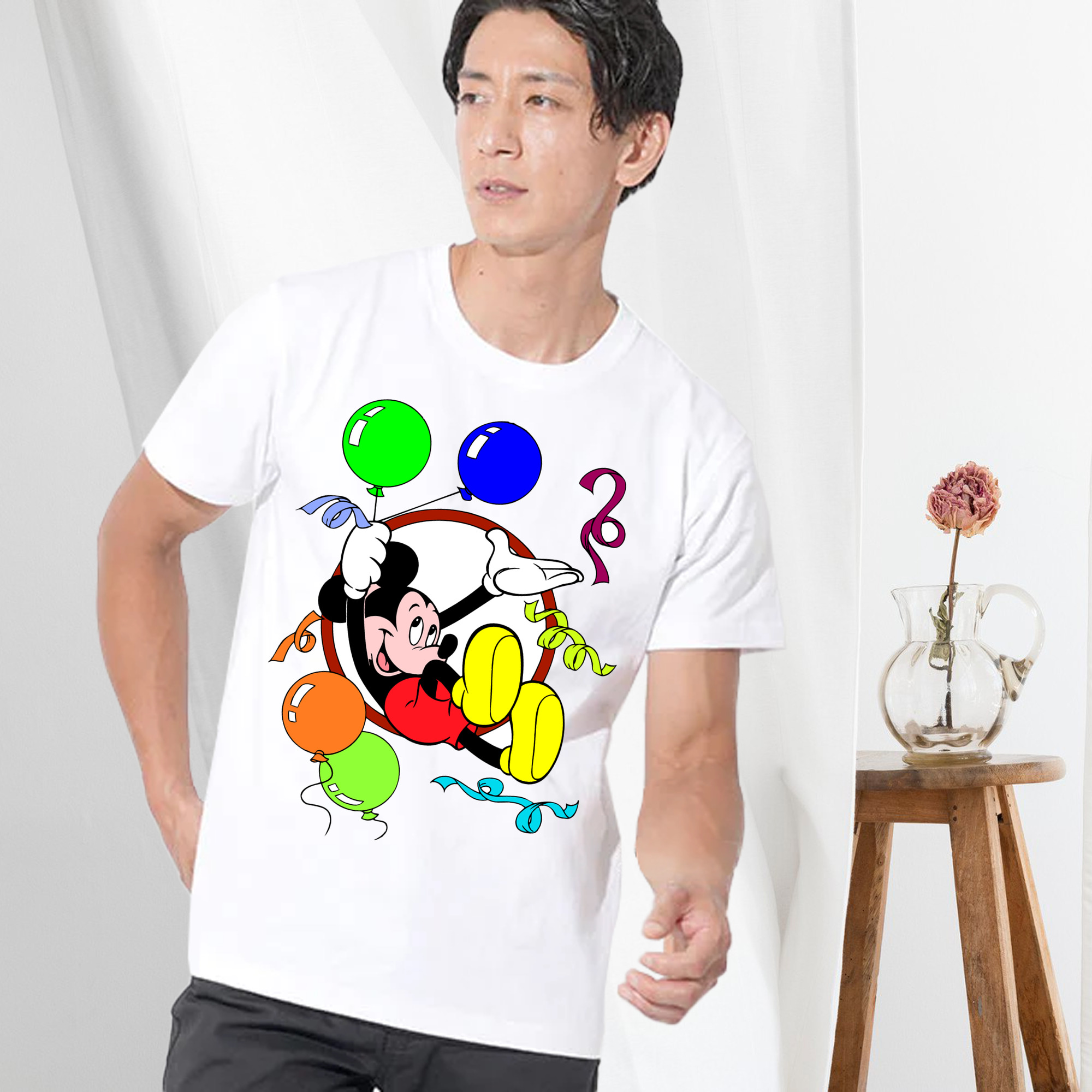 ミッキーマウス Mickey Mouse 綿100％ メンズ半袖Tシャツ｜肌触りやわらか＆通気性