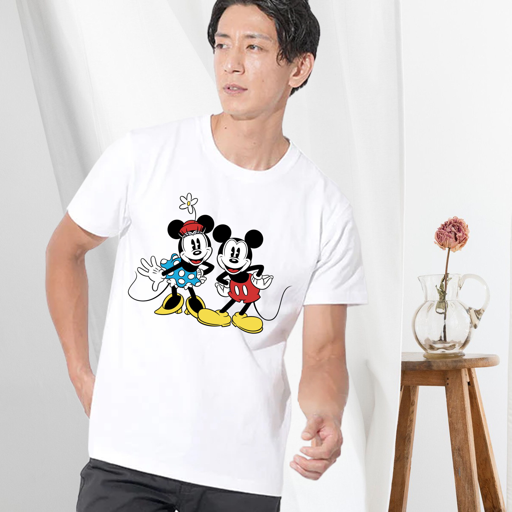 ミッキーマウス Mickey Mouse 綿100％ メンズ半袖Tシャツ｜肌触りやわらか＆通気性