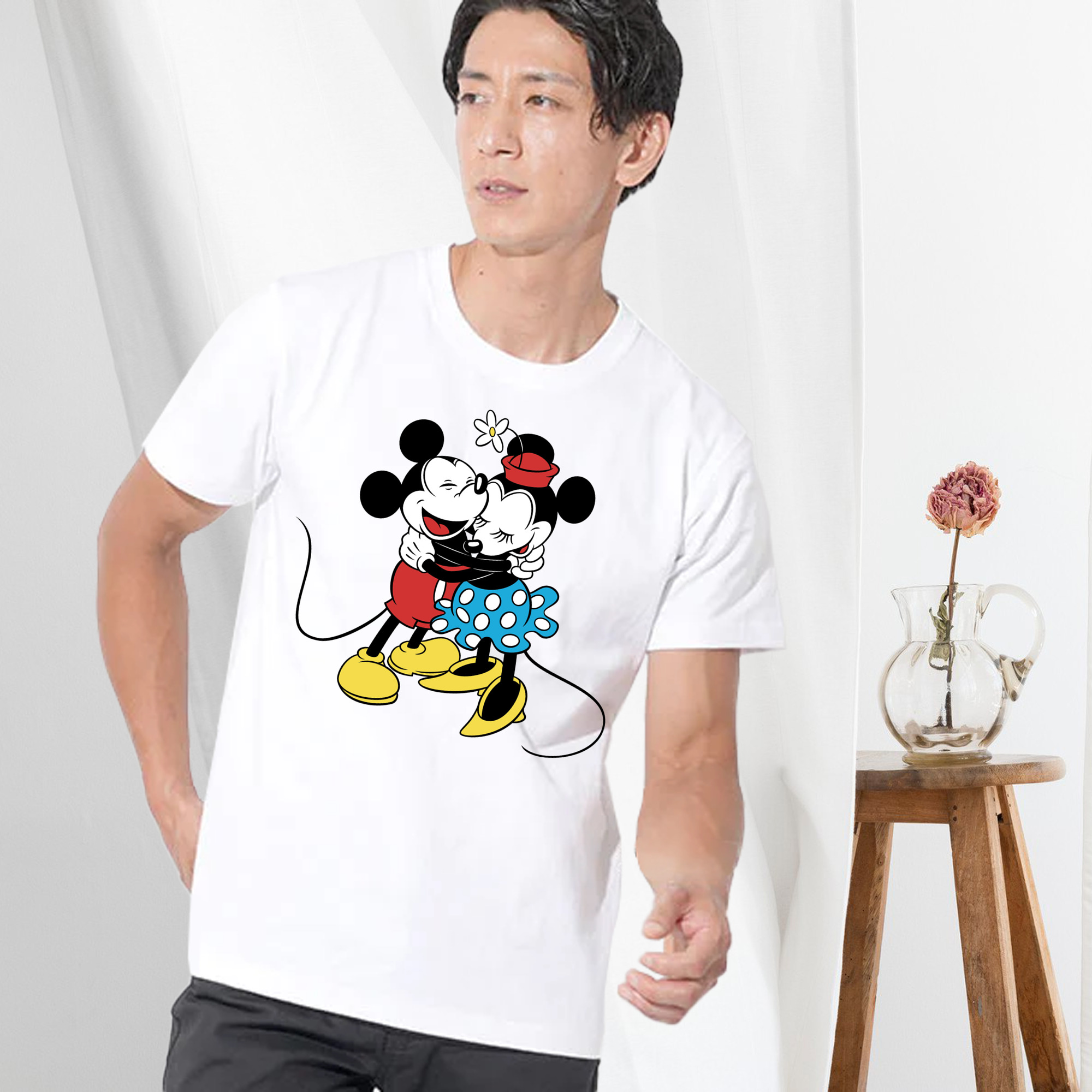 ミッキーマウス Mickey Mouse 綿100％ メンズ半袖Tシャツ｜肌触りやわらか＆通気性