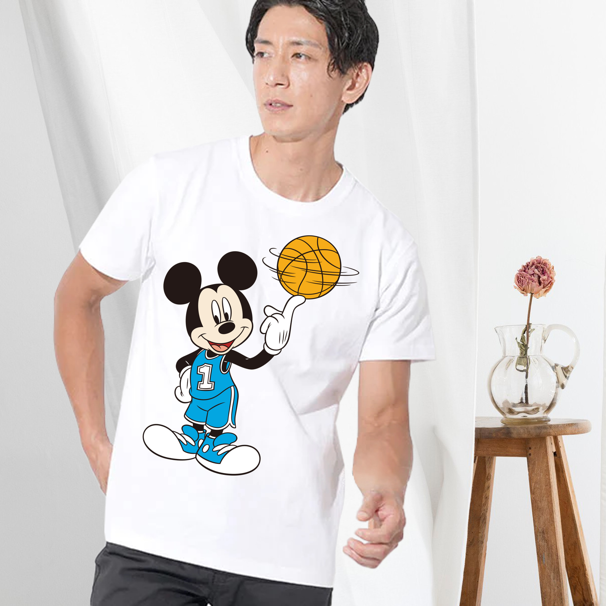 ミッキーマウス Mickey Mouse 綿100％ メンズ半袖Tシャツ｜肌触りやわらか＆通気性