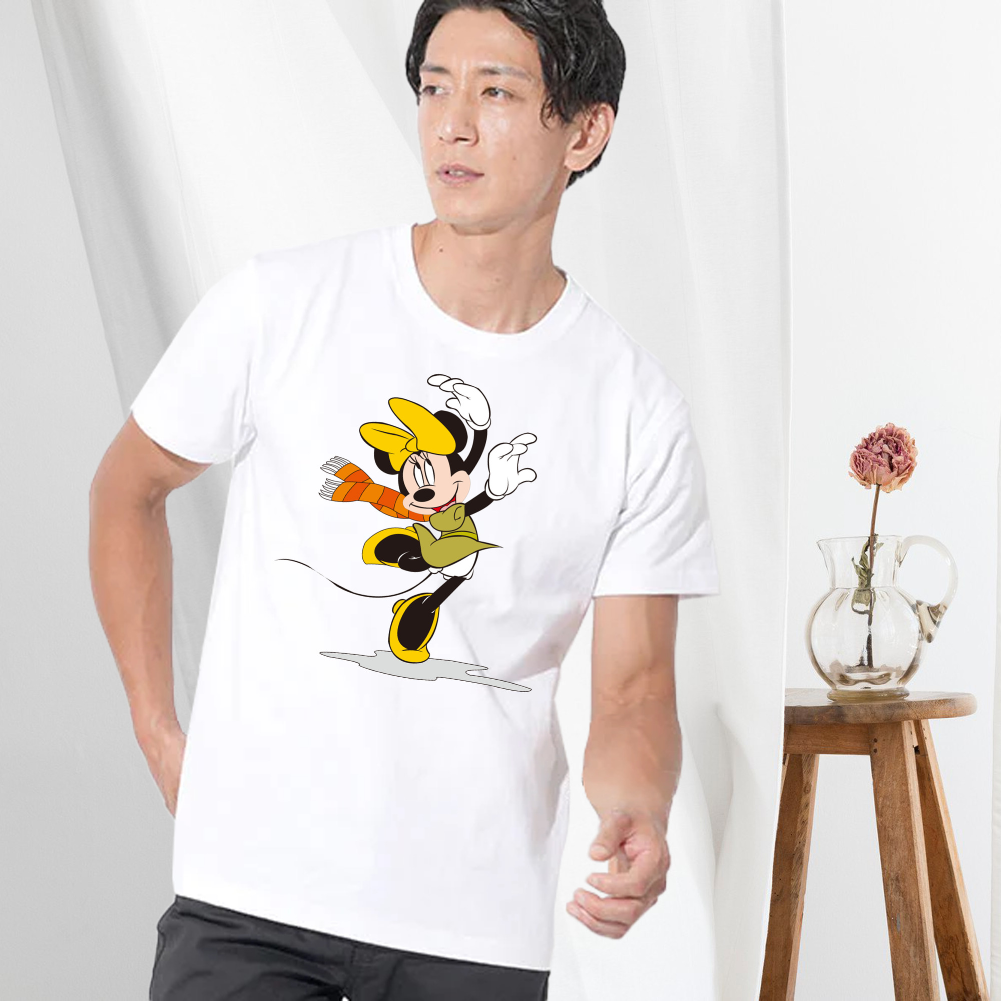 ミッキーマウス Mickey Mouse 綿100％ メンズ半袖Tシャツ｜肌触りやわらか＆通気性