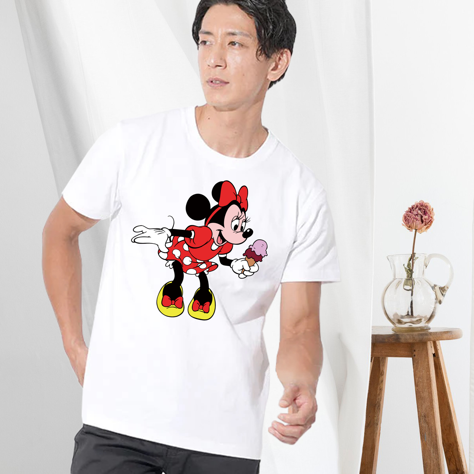 ミッキーマウス Mickey Mouse 綿100％ メンズ半袖Tシャツ｜肌触りやわらか＆通気性