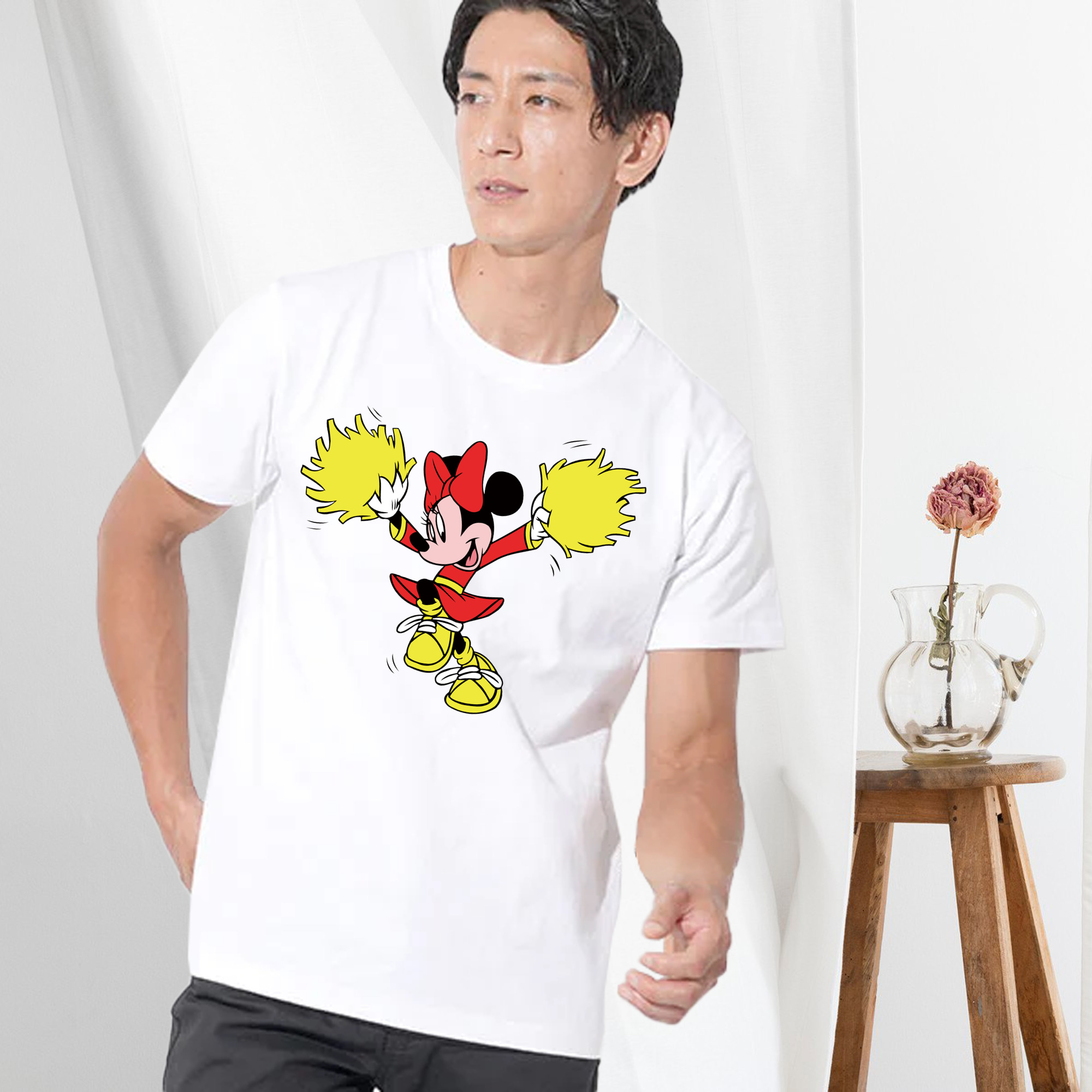 ミッキーマウス Mickey Mouse 綿100％ メンズ半袖Tシャツ｜肌触りやわらか＆通気性