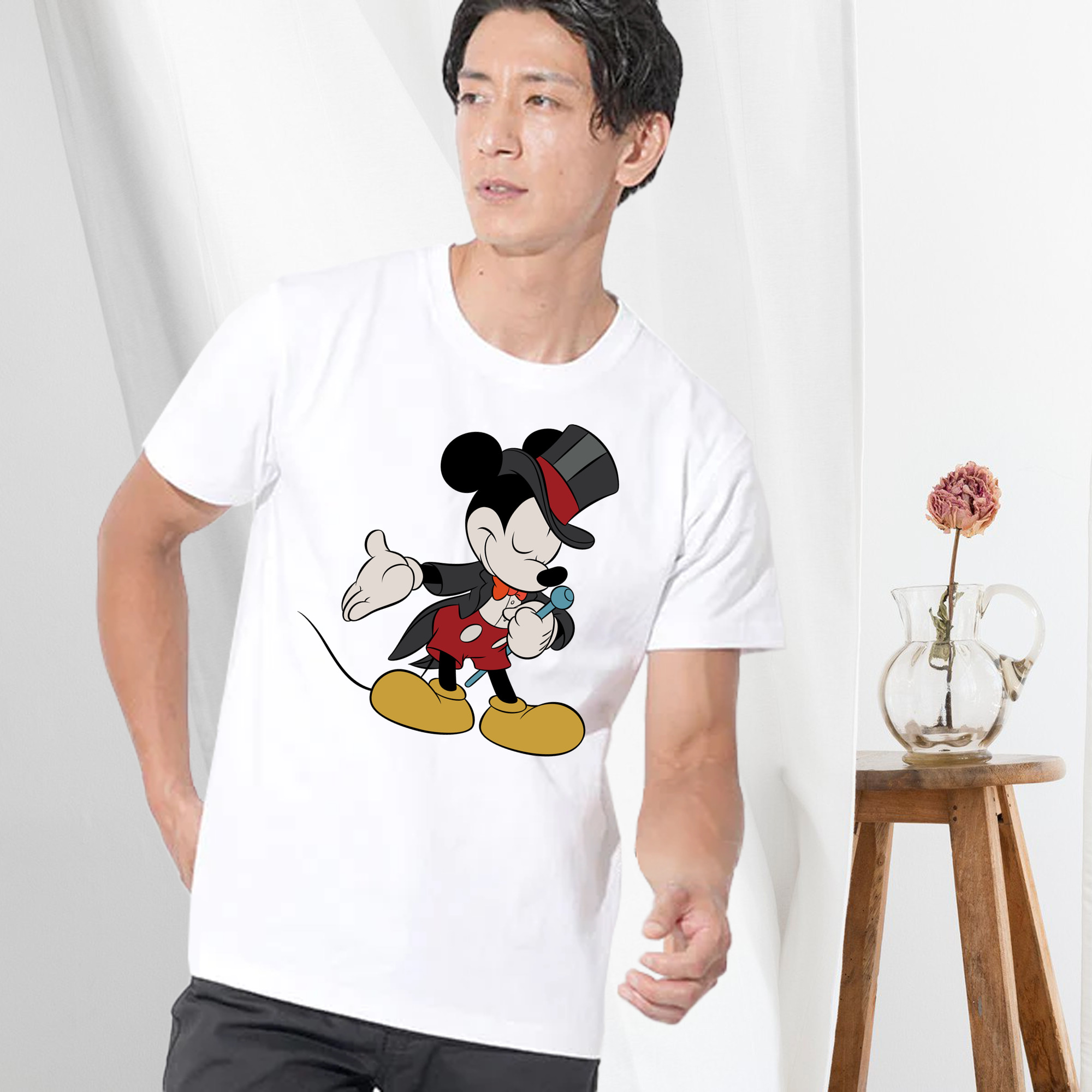 ミッキーマウス Mickey Mouse 綿100％ メンズ半袖Tシャツ｜肌触りやわらか＆通気性