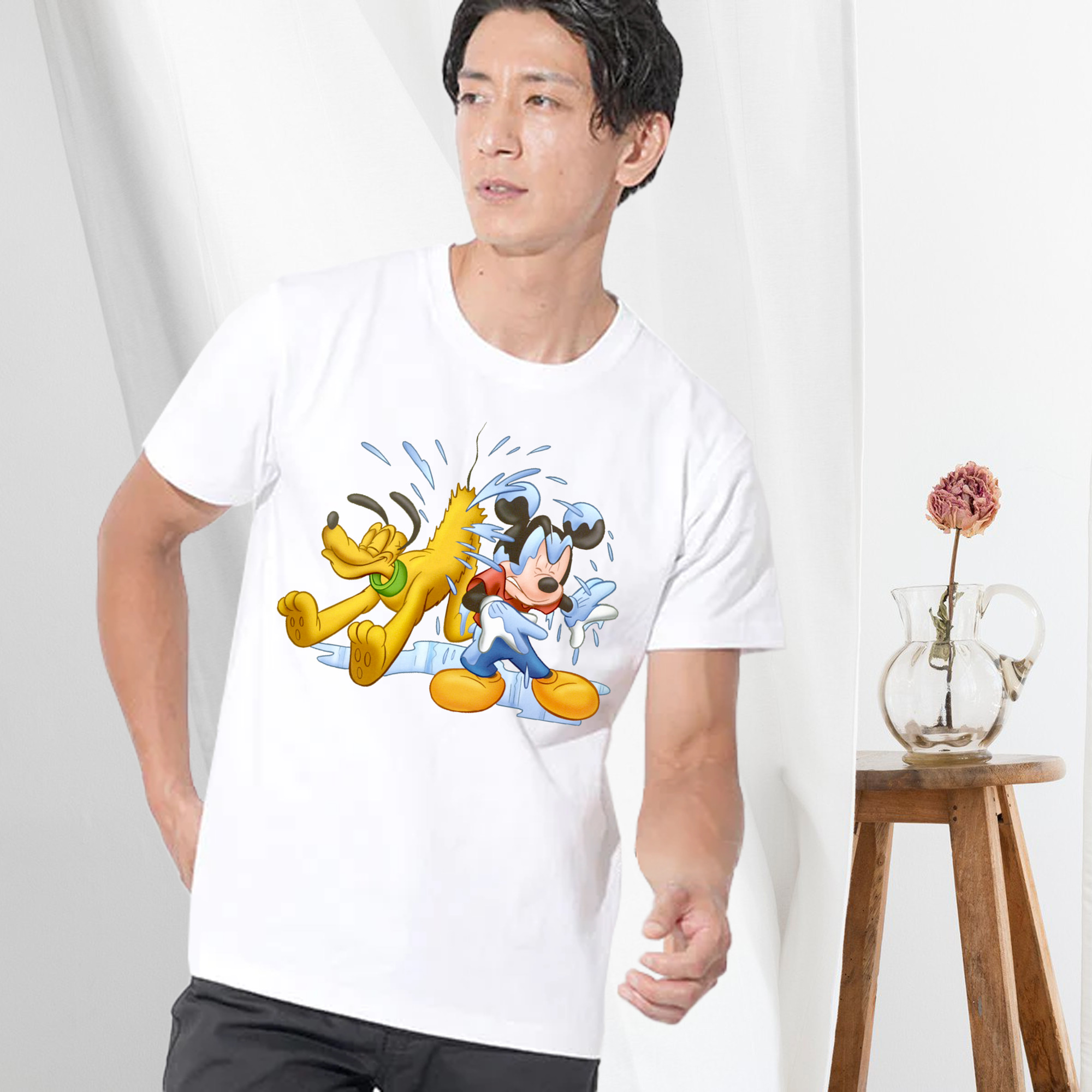ミッキーマウス Mickey Mouse 綿100％ メンズ半袖Tシャツ｜肌触りやわらか＆通気性
