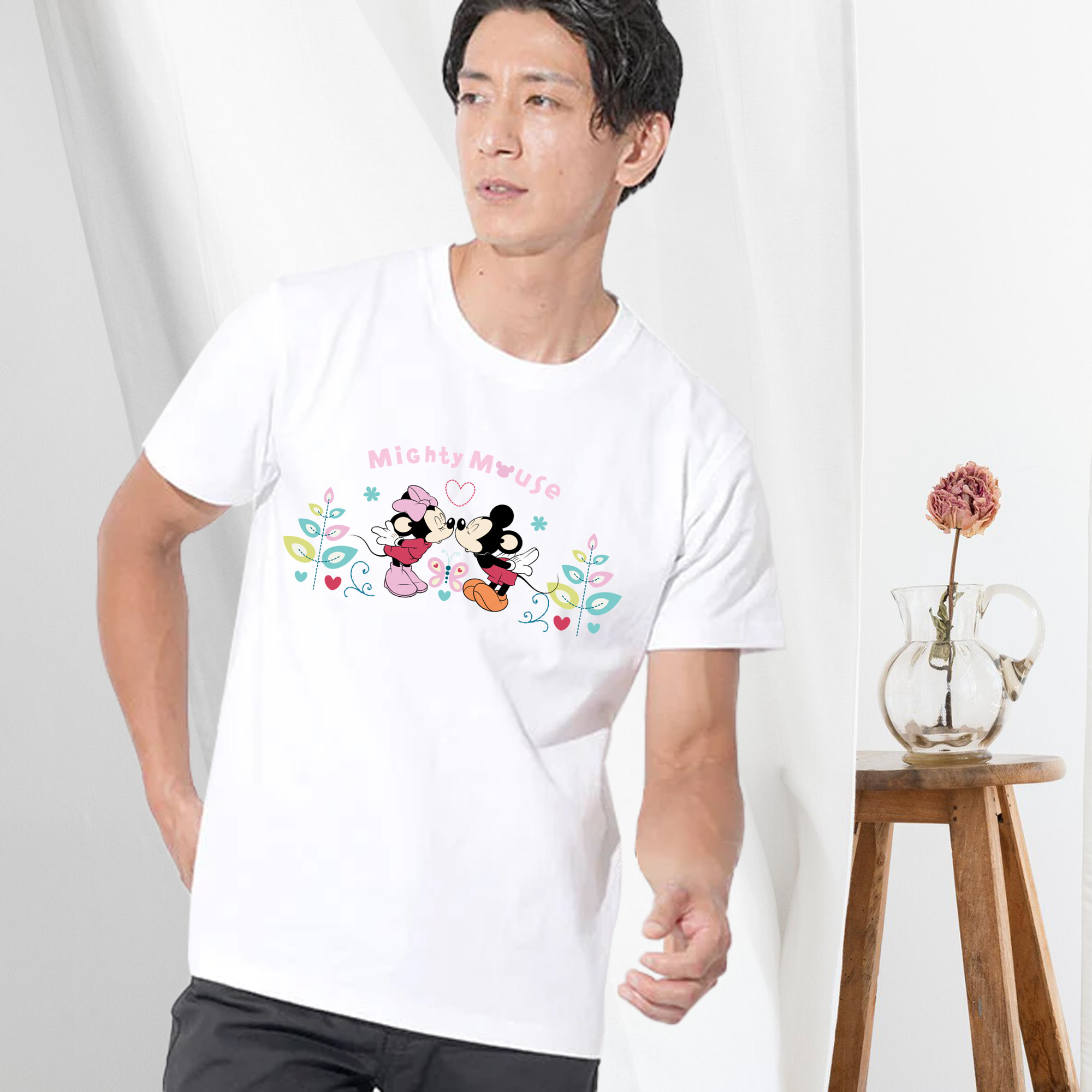 ミッキーマウス Mickey Mouse 綿100％ メンズ半袖Tシャツ｜肌触りやわらか＆通気性