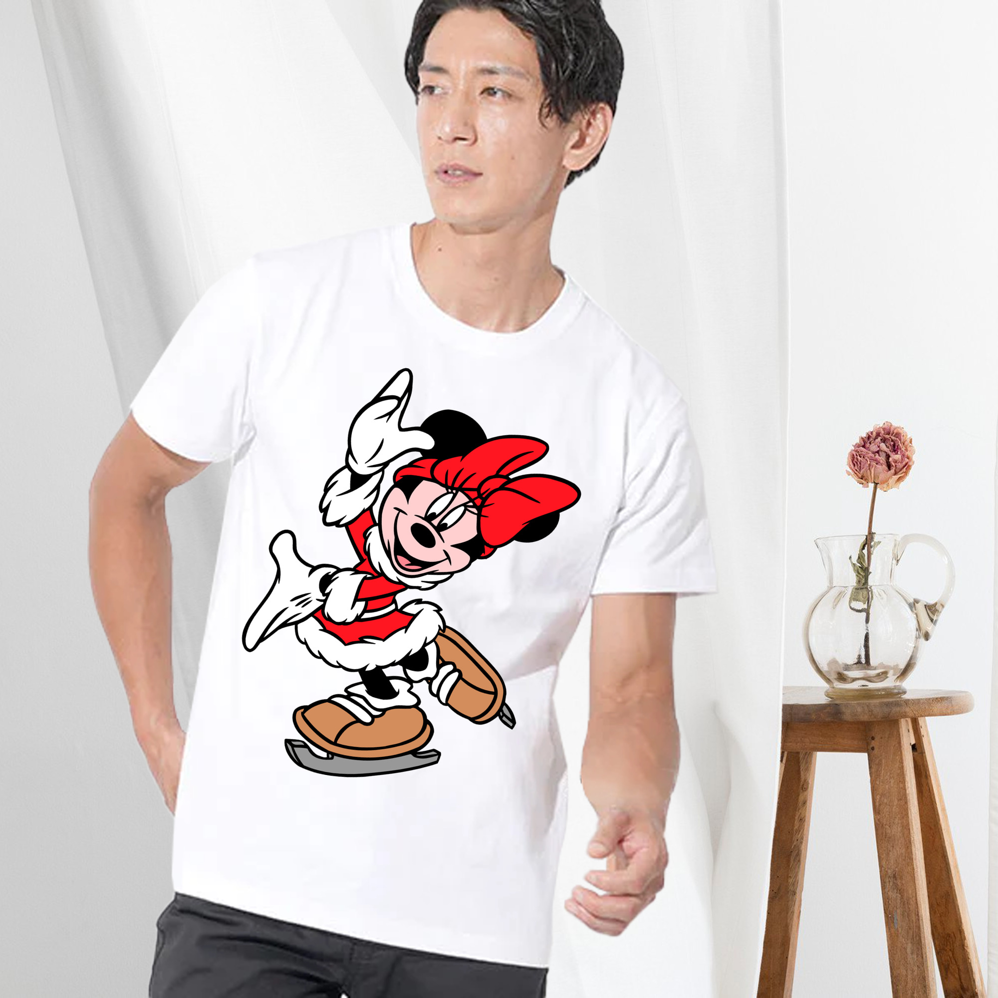 ミッキーマウス Mickey Mouse 綿100％ メンズ半袖Tシャツ｜肌触りやわらか＆通気性