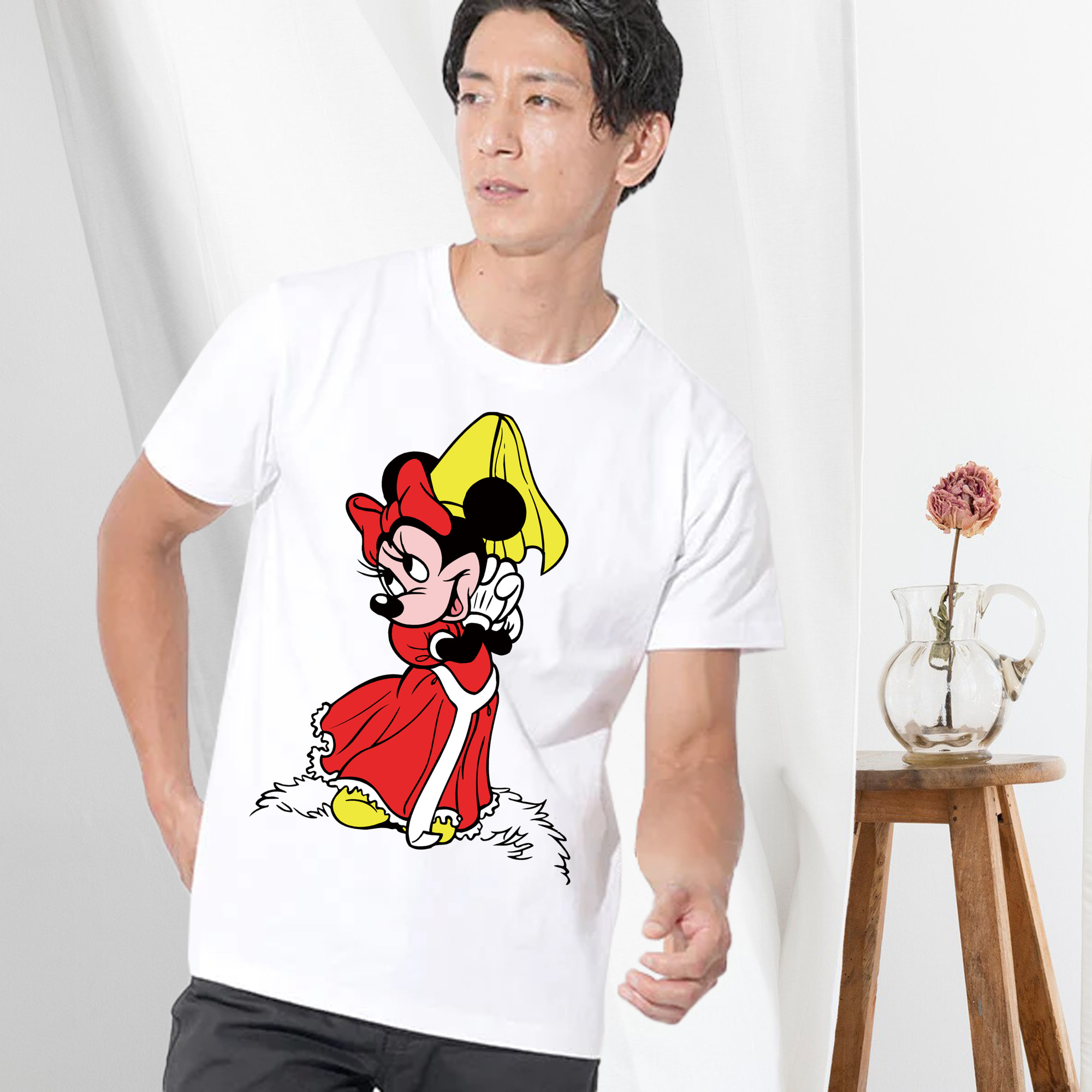 ミッキーマウス Mickey Mouse 綿100％ メンズ半袖Tシャツ｜肌触りやわらか＆通気性