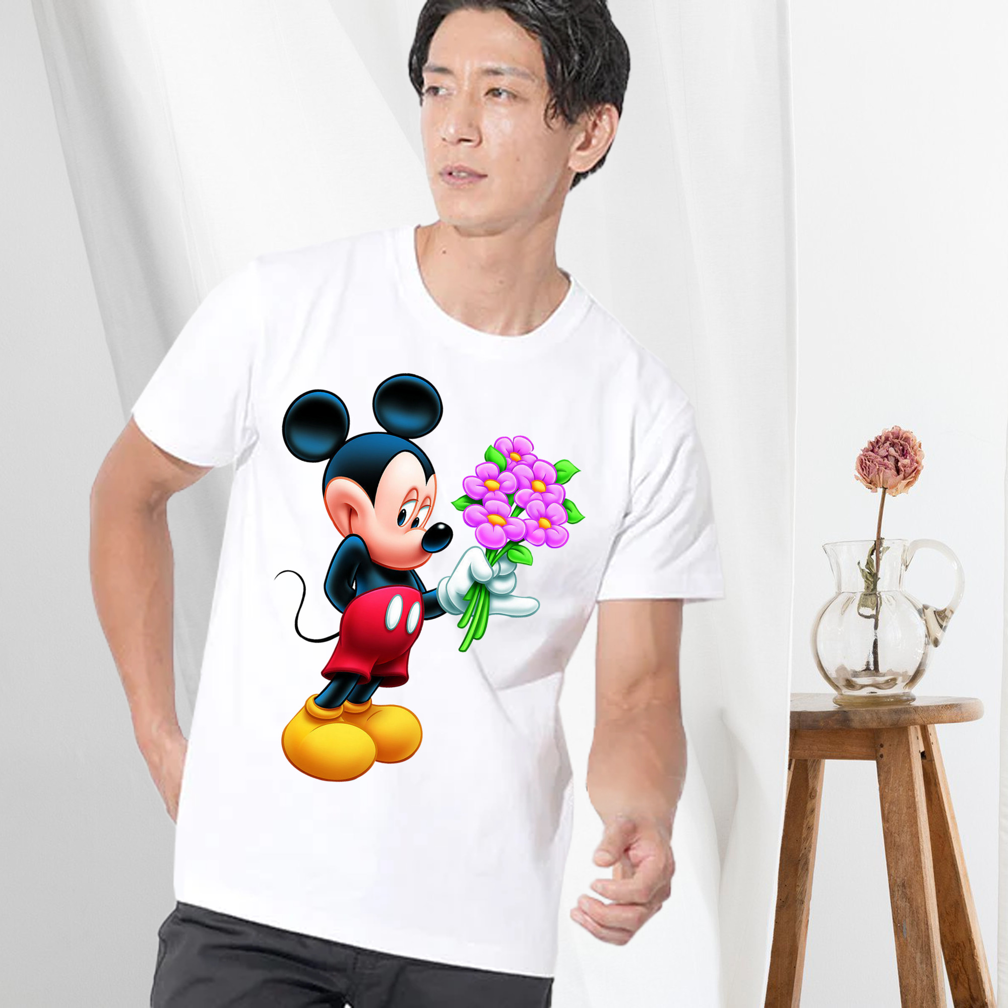 ミッキーマウス Mickey Mouse 綿100％ メンズ半袖Tシャツ｜肌触りやわらか＆通気性