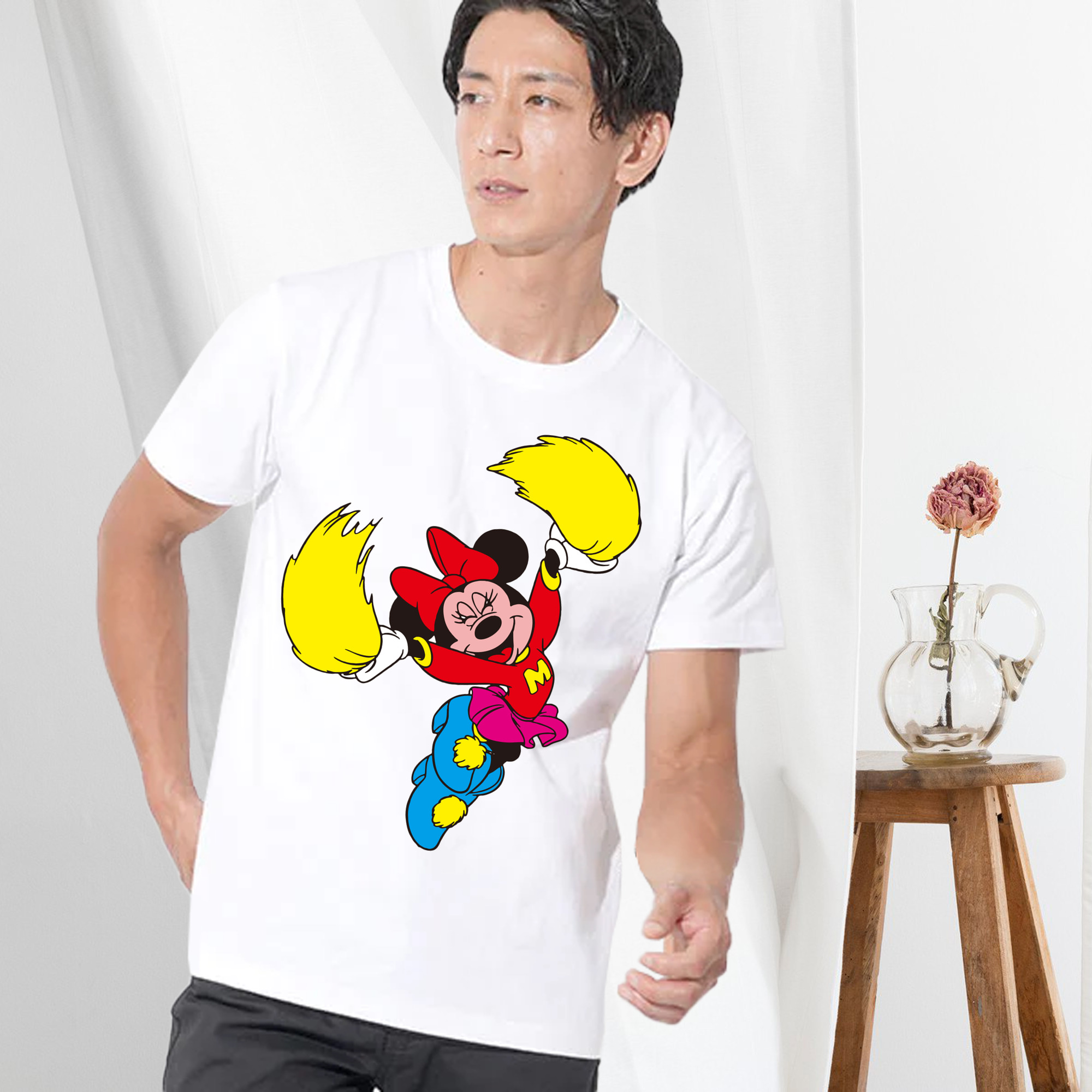 ミッキーマウス Mickey Mouse 綿100％ メンズ半袖Tシャツ｜肌触りやわらか＆通気性