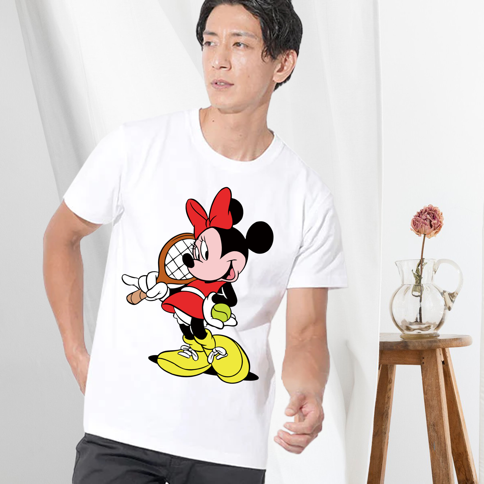 ミッキーマウス Mickey Mouse 綿100％ メンズ半袖Tシャツ｜肌触りやわらか＆通気性
