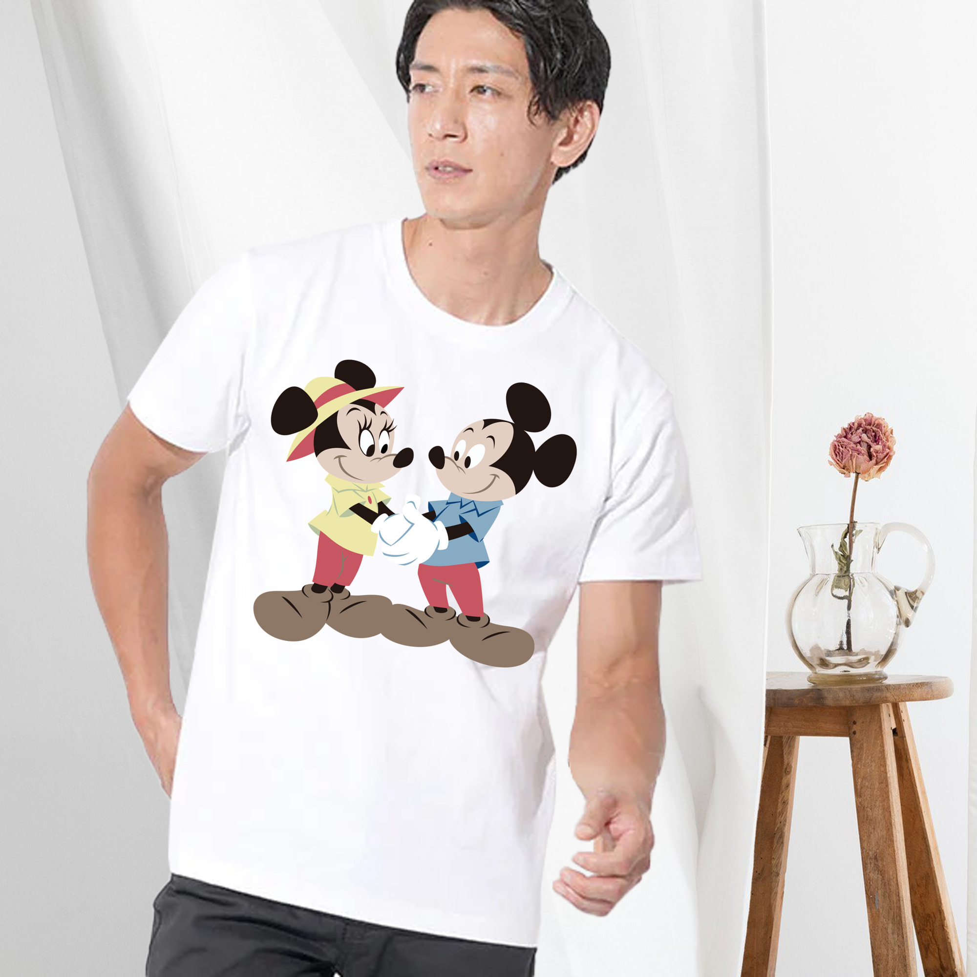 ミッキーマウス Mickey Mouse 綿100％ メンズ半袖Tシャツ｜肌触りやわらか＆通気性