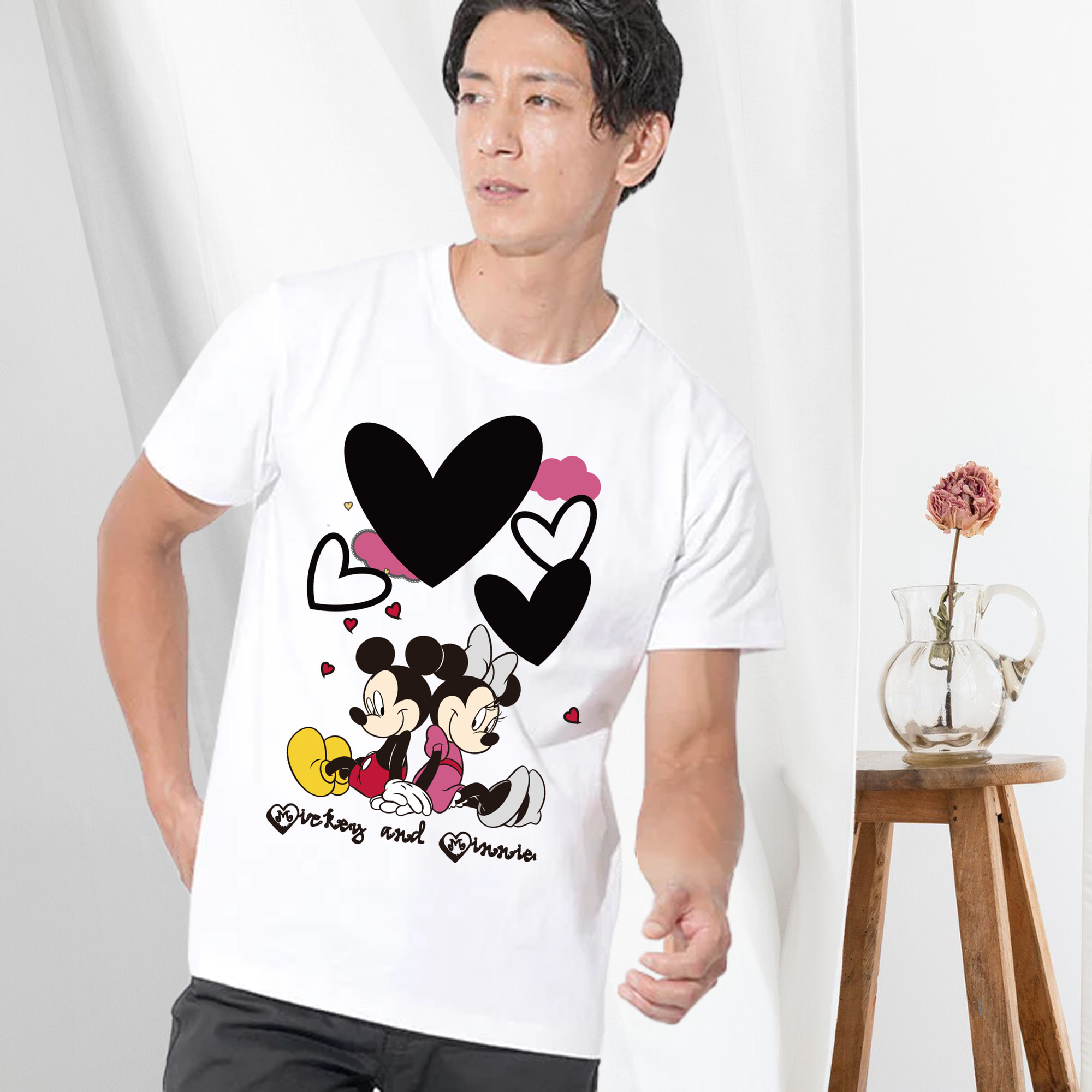 ミッキーマウス Mickey Mouse 綿100％ メンズ半袖Tシャツ｜肌触りやわらか＆通気性