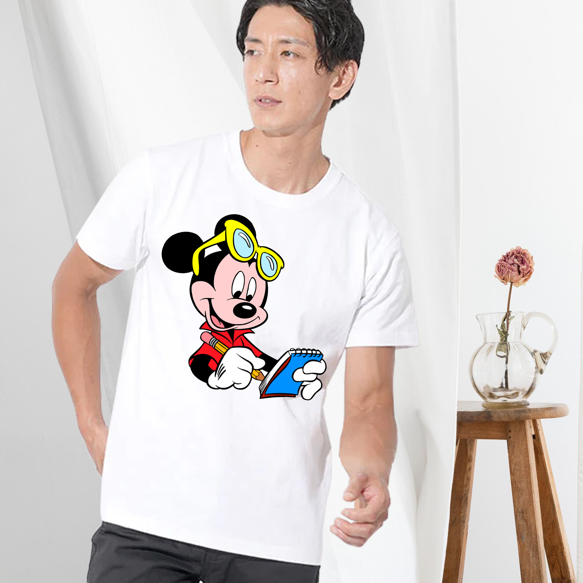 ミッキーマウス Mickey Mouse 綿100％ メンズ半袖Tシャツ｜肌触りやわらか＆通気性