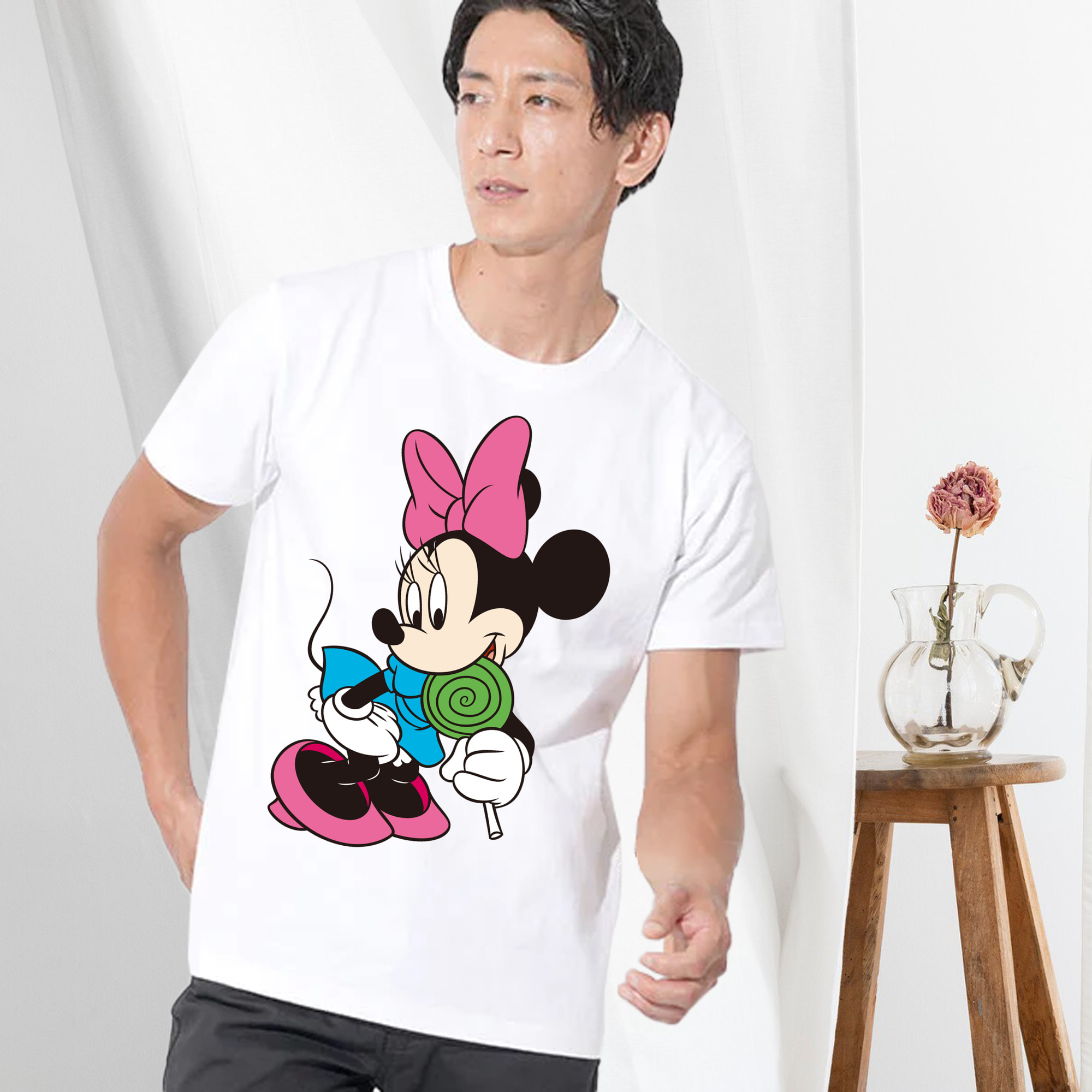 ミッキーマウス Mickey Mouse 綿100％ メンズ半袖Tシャツ｜肌触りやわらか＆通気性
