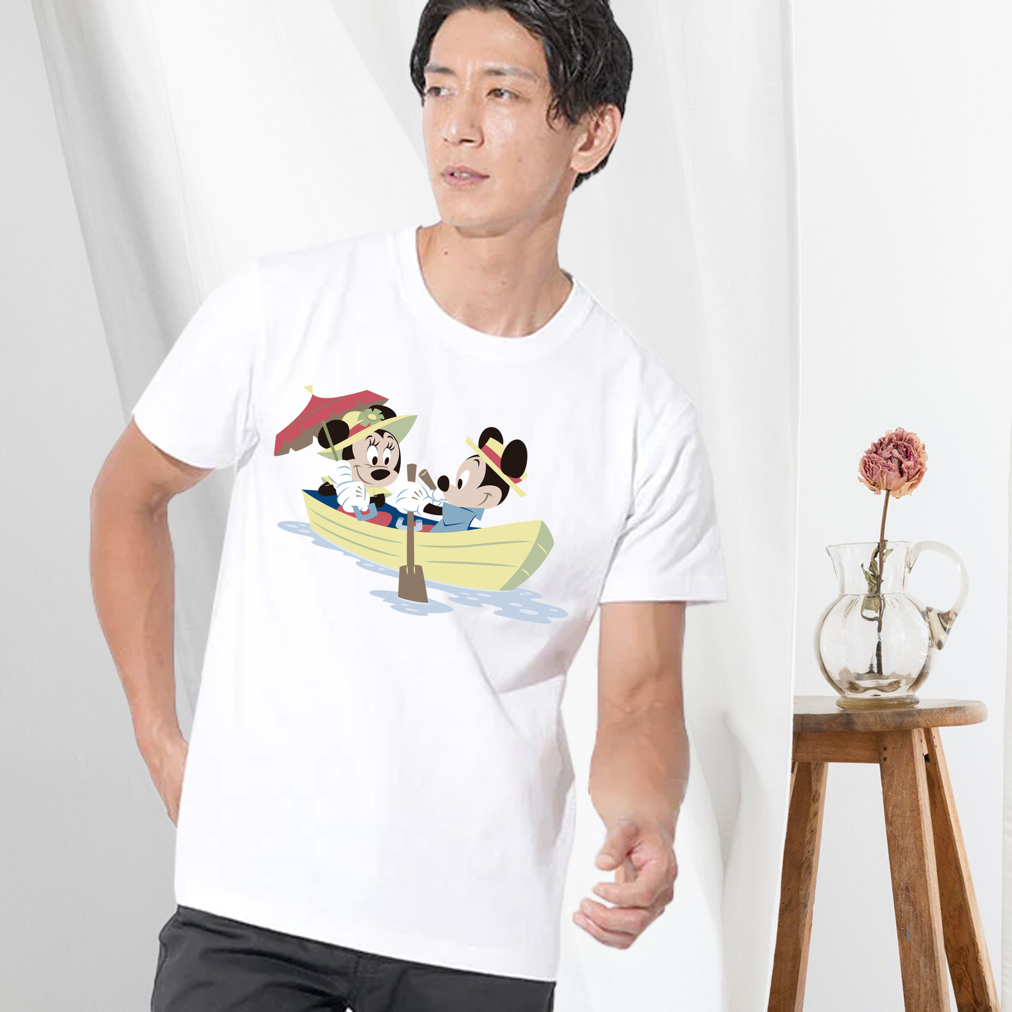 ミッキーマウス Mickey Mouse 綿100％ メンズ半袖Tシャツ｜肌触りやわらか＆通気性