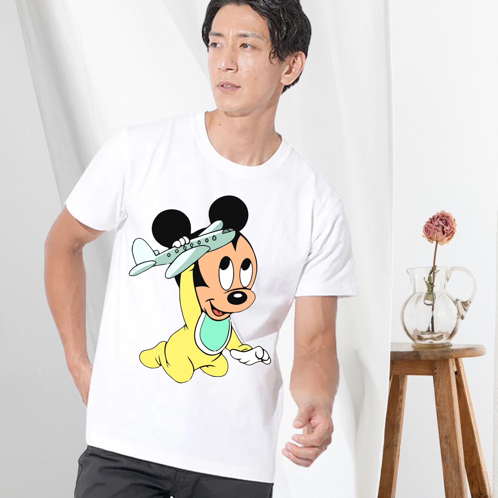 ミッキーマウス Mickey Mouse 綿100％ メンズ半袖Tシャツ｜肌触りやわらか＆通気性